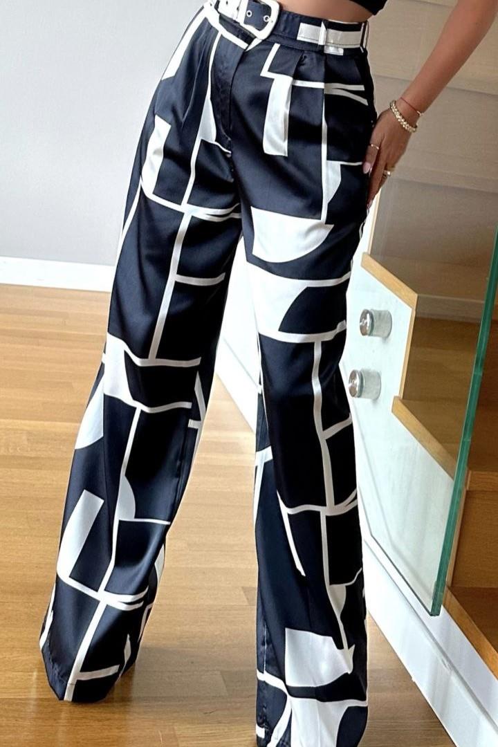 Kendinden Desenli Saten Bol Paça Pantolon MM2003