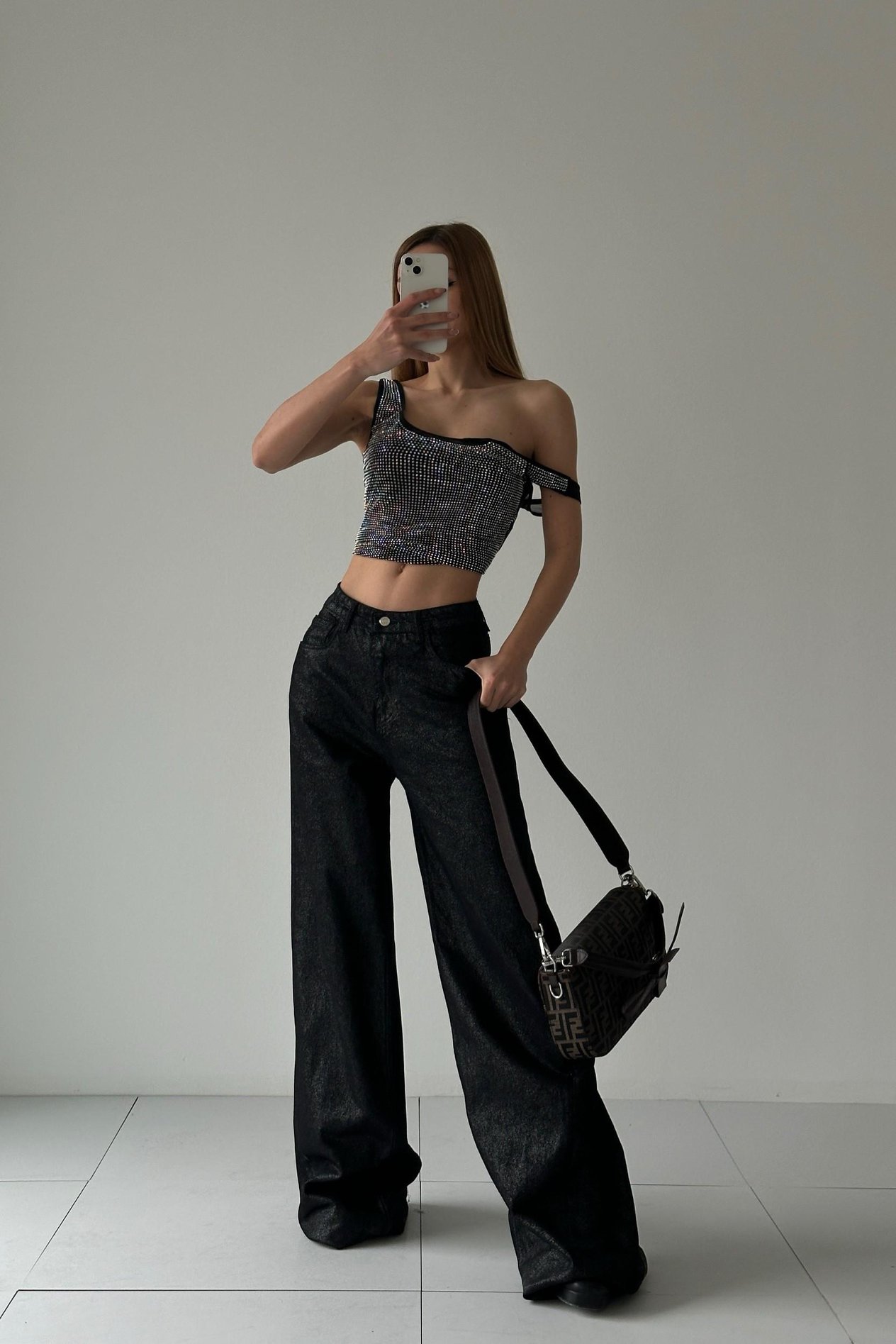 Kendinden Simli Extra Wide Leg Jean LC3305