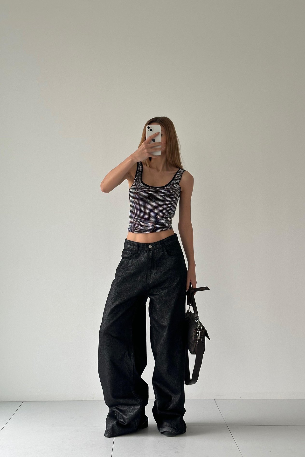 Kendinden Simli Extra Wide Leg Jean LC3305
