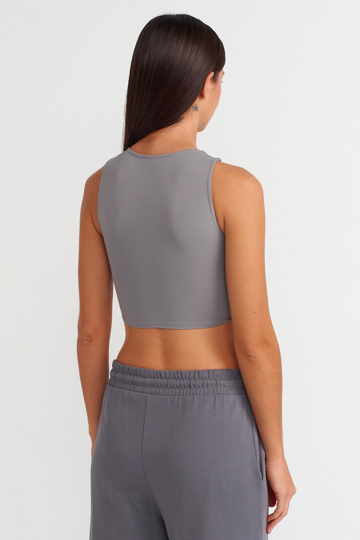 Poliamid Bisiklet Yaka Crop Top DL20902
