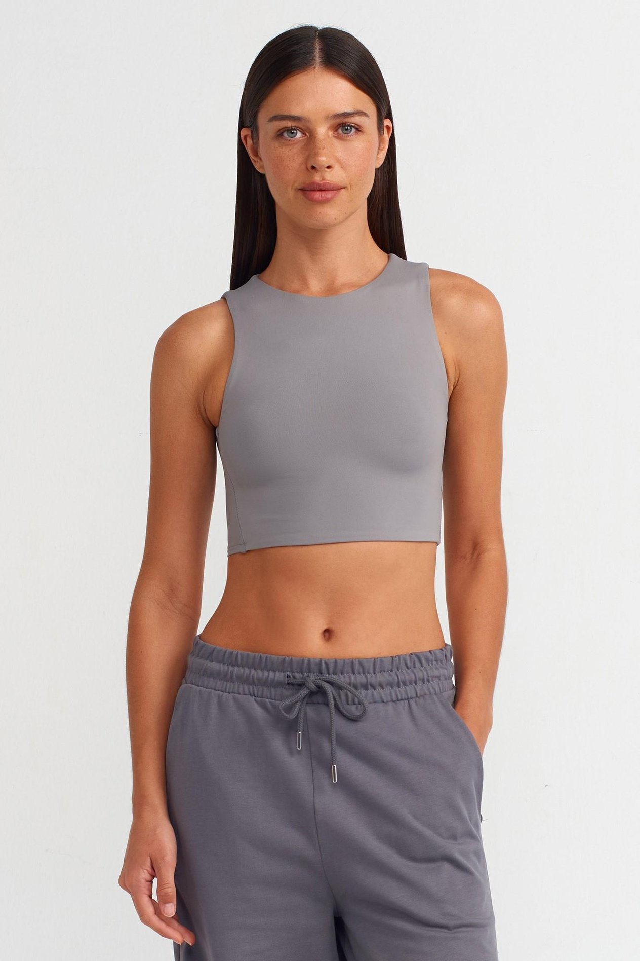 Poliamid Bisiklet Yaka Crop Top DL20902
