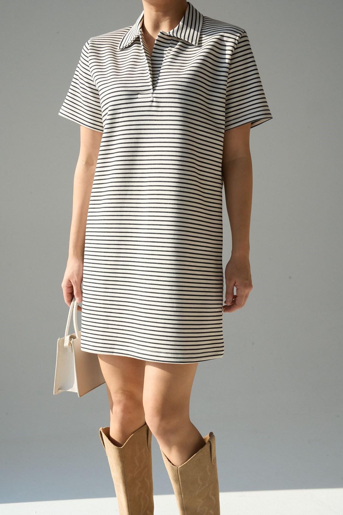 Polo Yaka Çizgili Mini Elbise QS251001