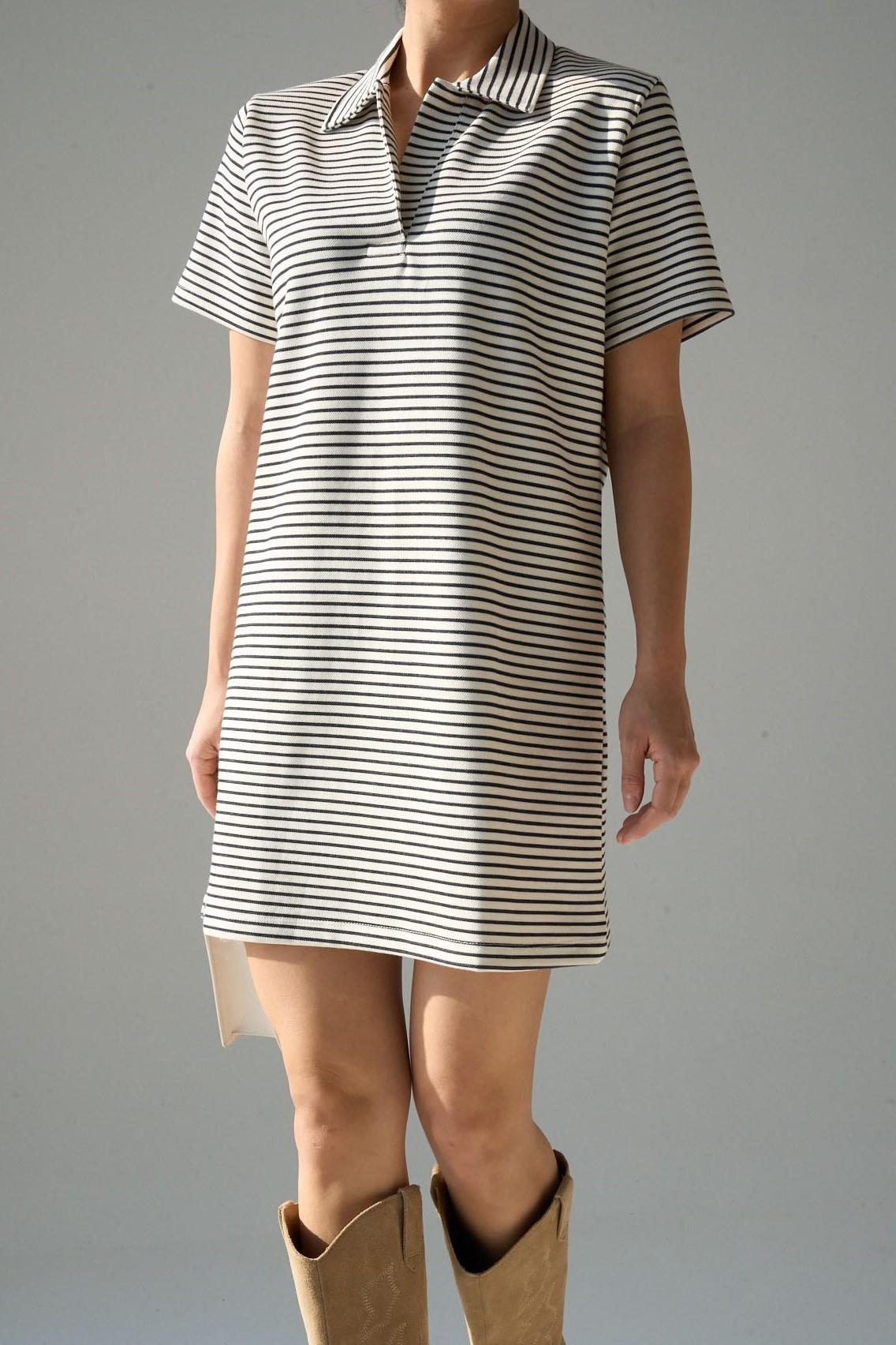 Polo Yaka Çizgili Mini Elbise QS251001