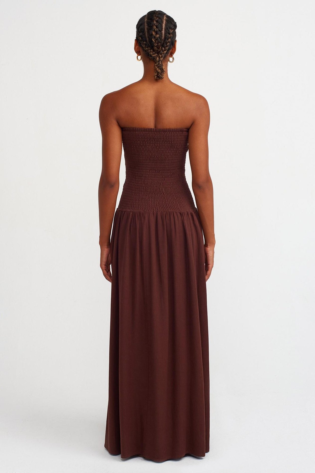 Straplez Maxi Keten Elbise DL91204