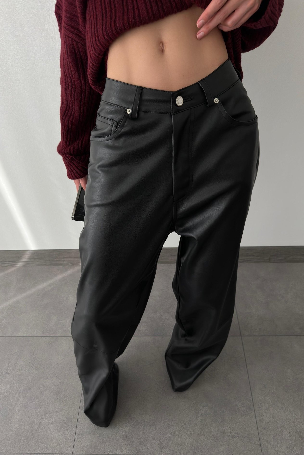 Suni Deri Ekstra Wide Leg Pantolon LC3261