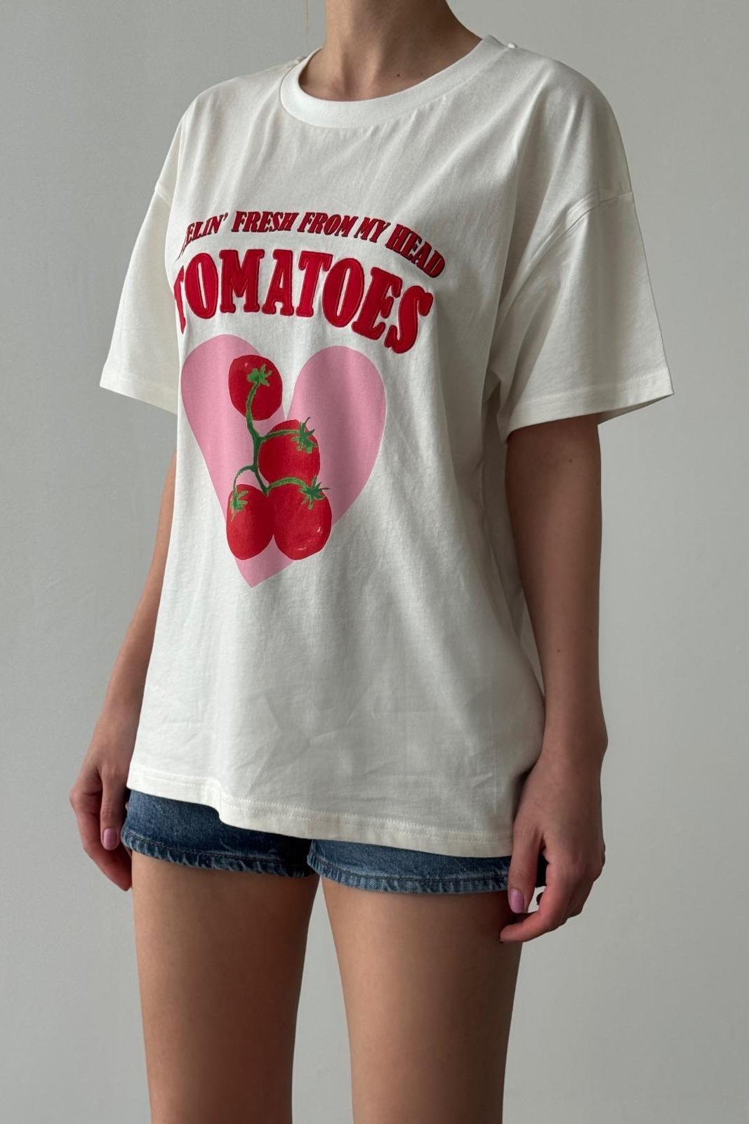 Yazı Nakış İşlemeli Baskılı T-shirt QZ00678