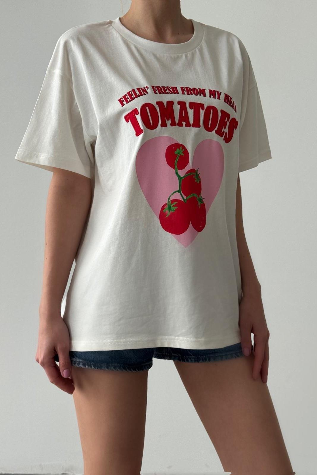 Yazı Nakış İşlemeli Baskılı T-shirt QZ00678