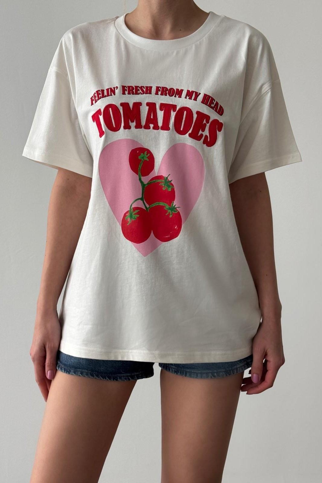 Yazı Nakış İşlemeli Baskılı T-shirt QZ00678