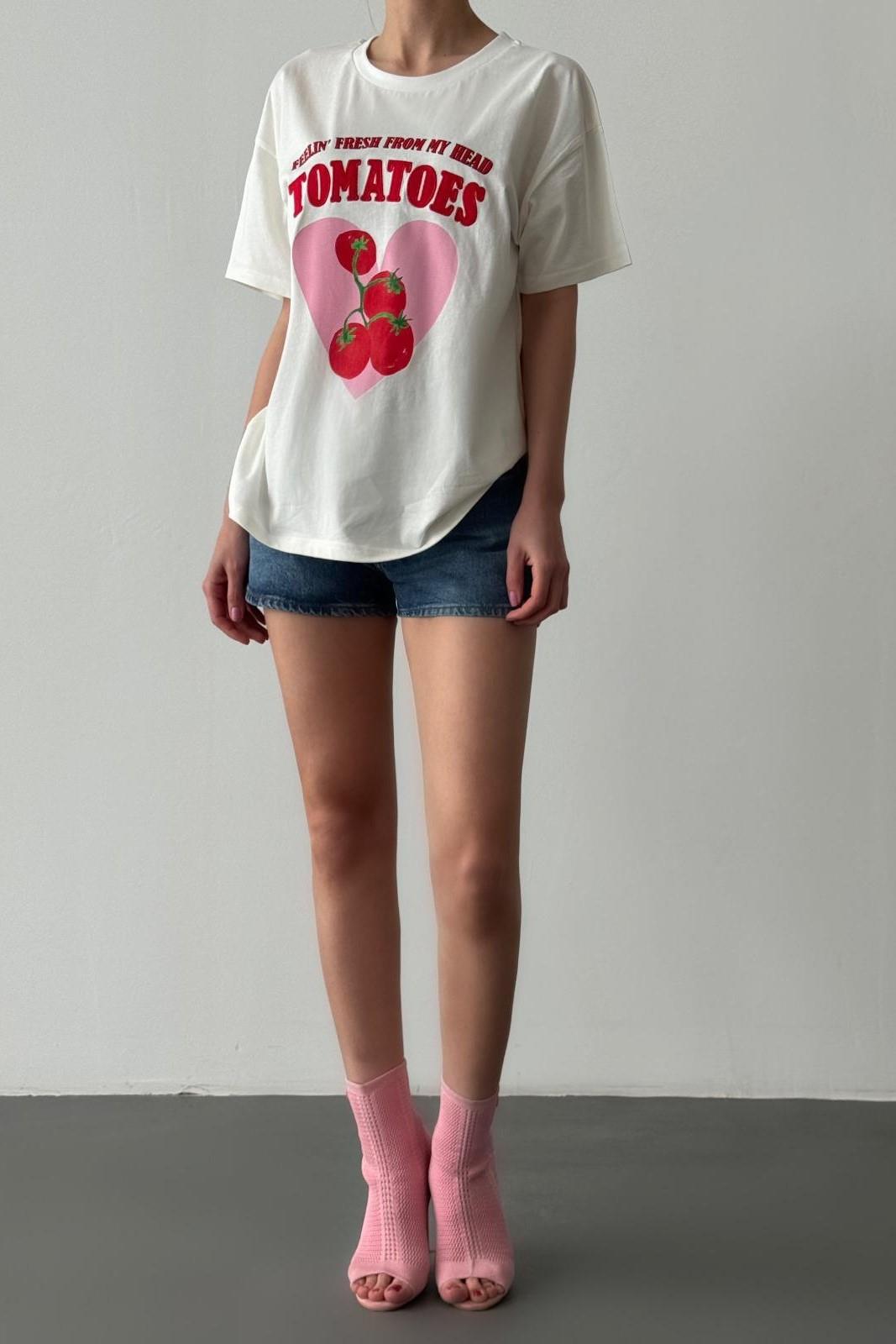 Yazı Nakış İşlemeli Baskılı T-shirt QZ00678