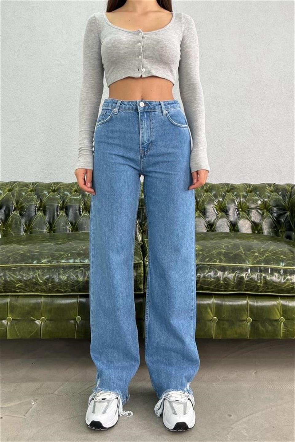 Yüksek Bel Straight Paçası Kesik Jean LC2860-01