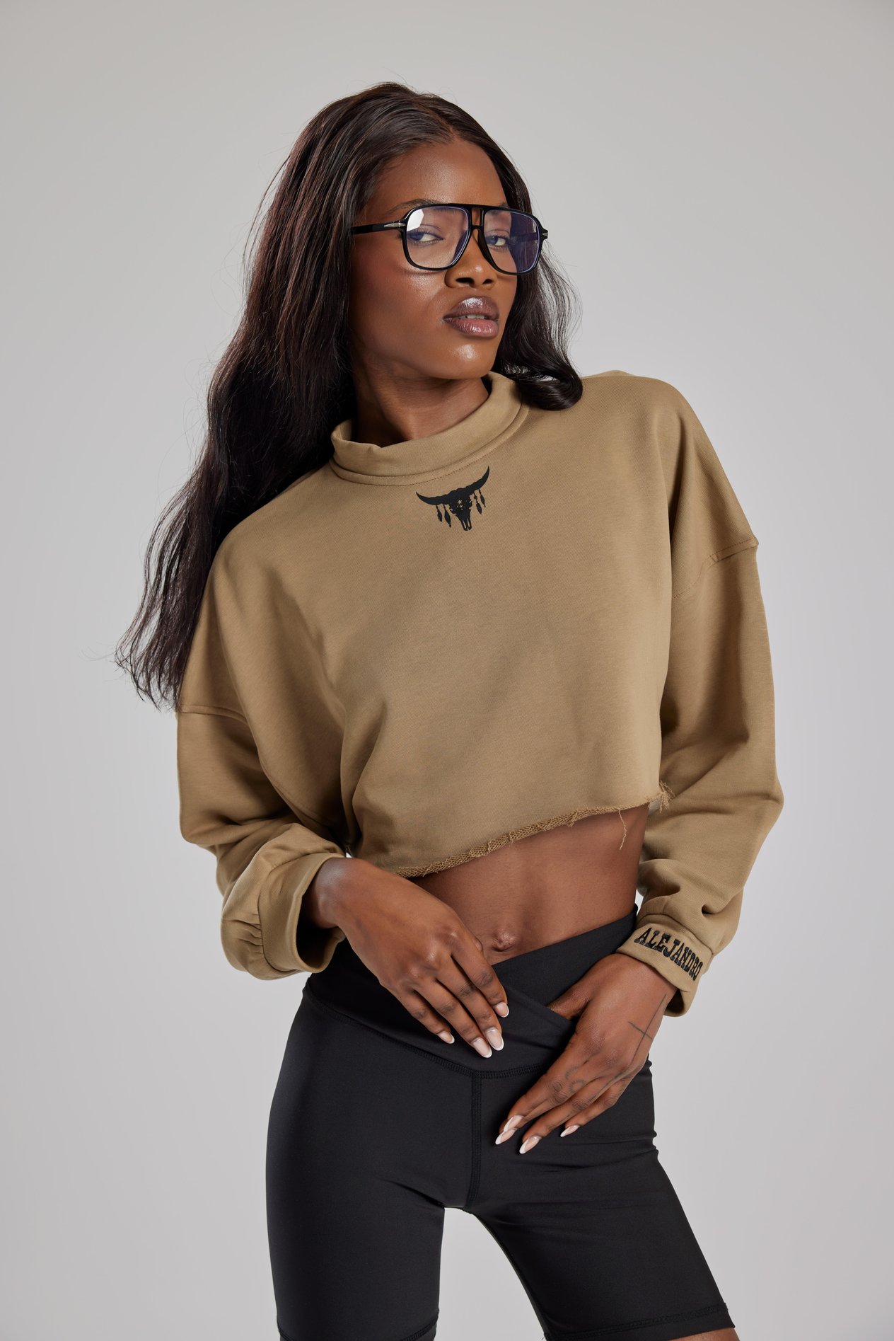 Alejandro Sütlü Kahve Crop Sweatshirt