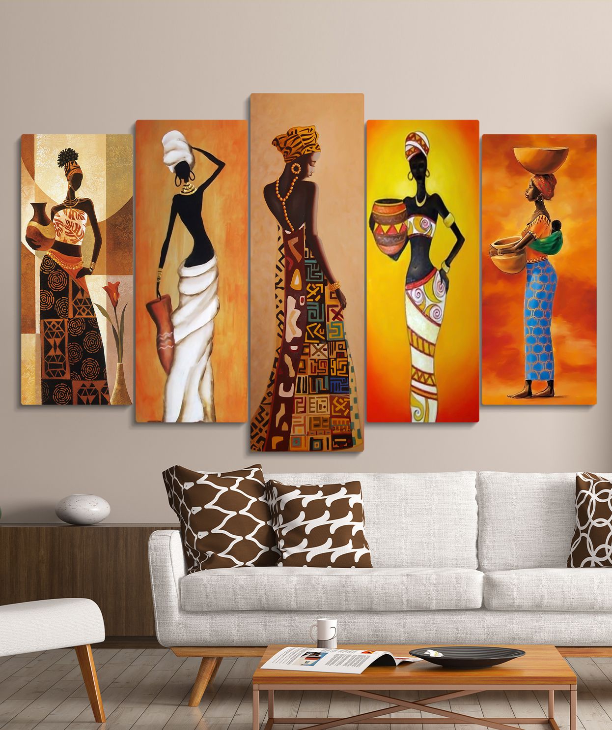 Afrikalı Kadınlar 5 Parça Mdf Tablo