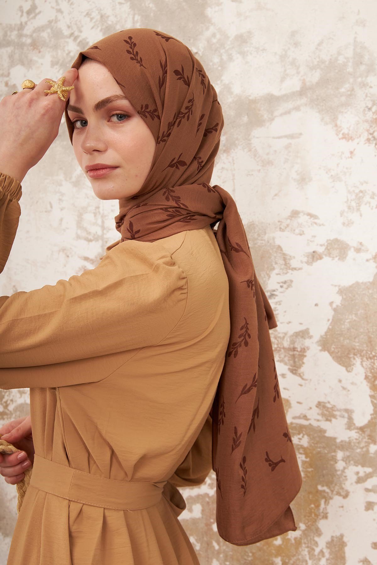 DESENLİ NATUREL KREP ŞAL - CEVİZ