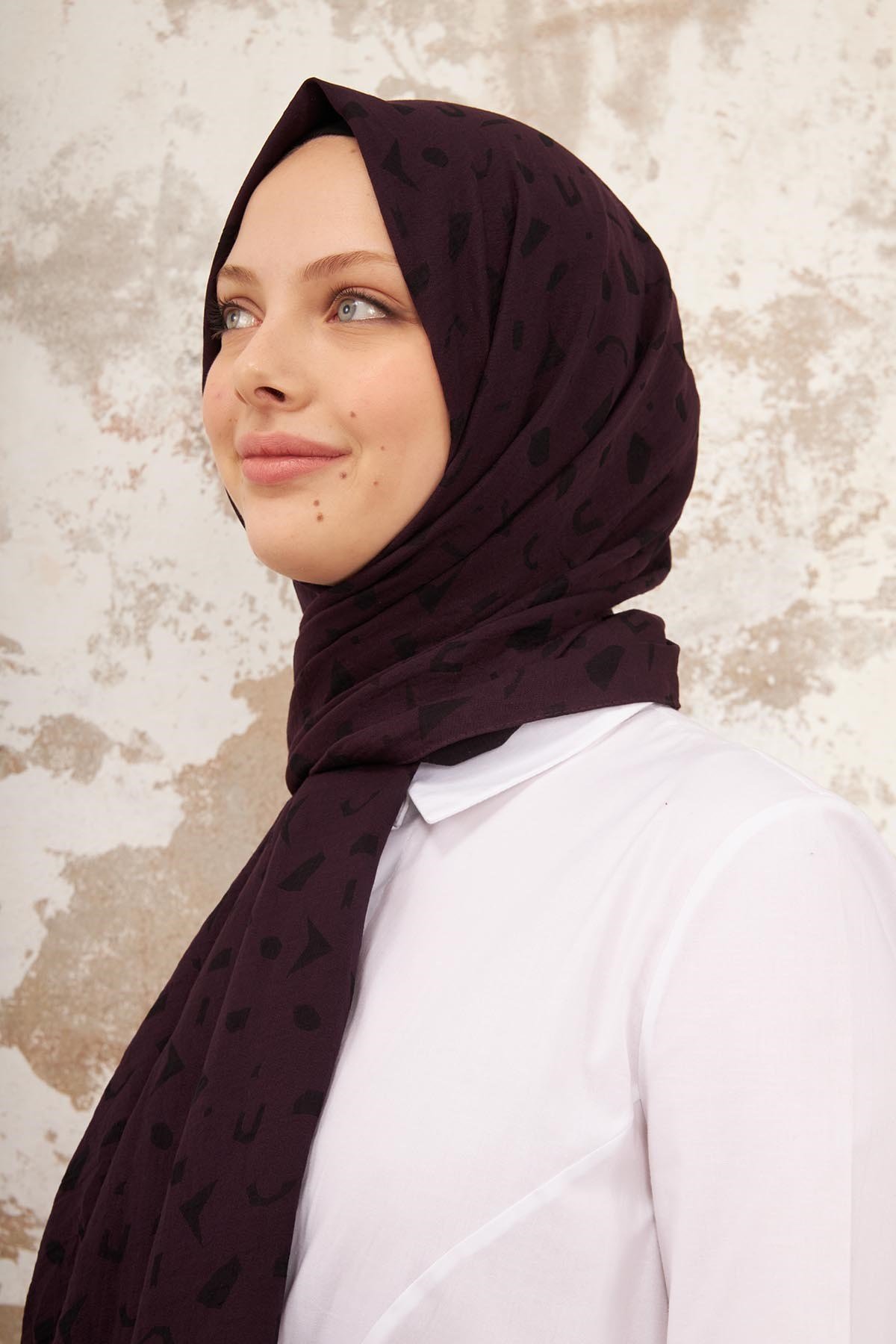 DESENLİ NATUREL KREP ŞAL - PATLICAN MORU