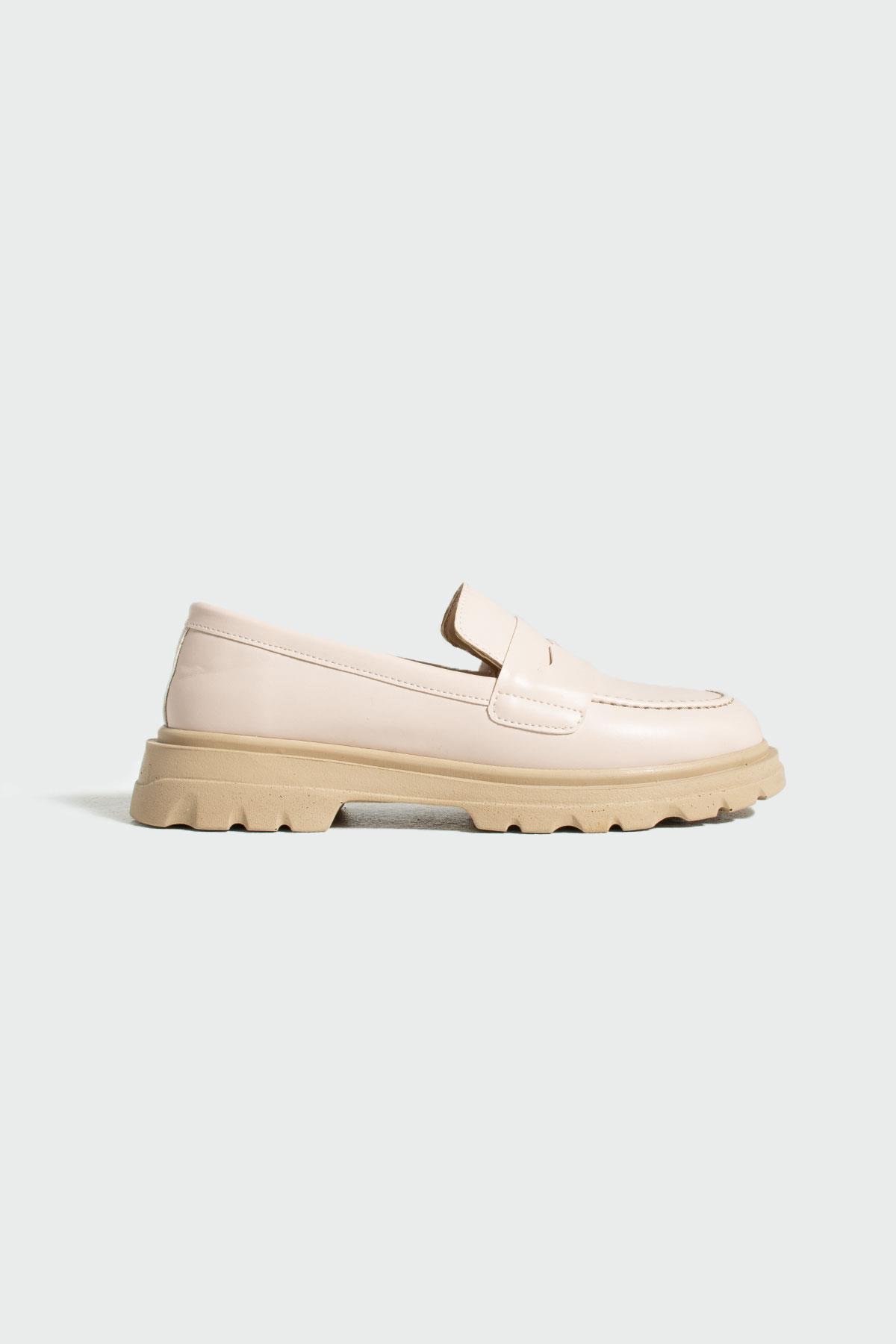 Allyup Krem Sade Kadin Loafer Ayakkabi