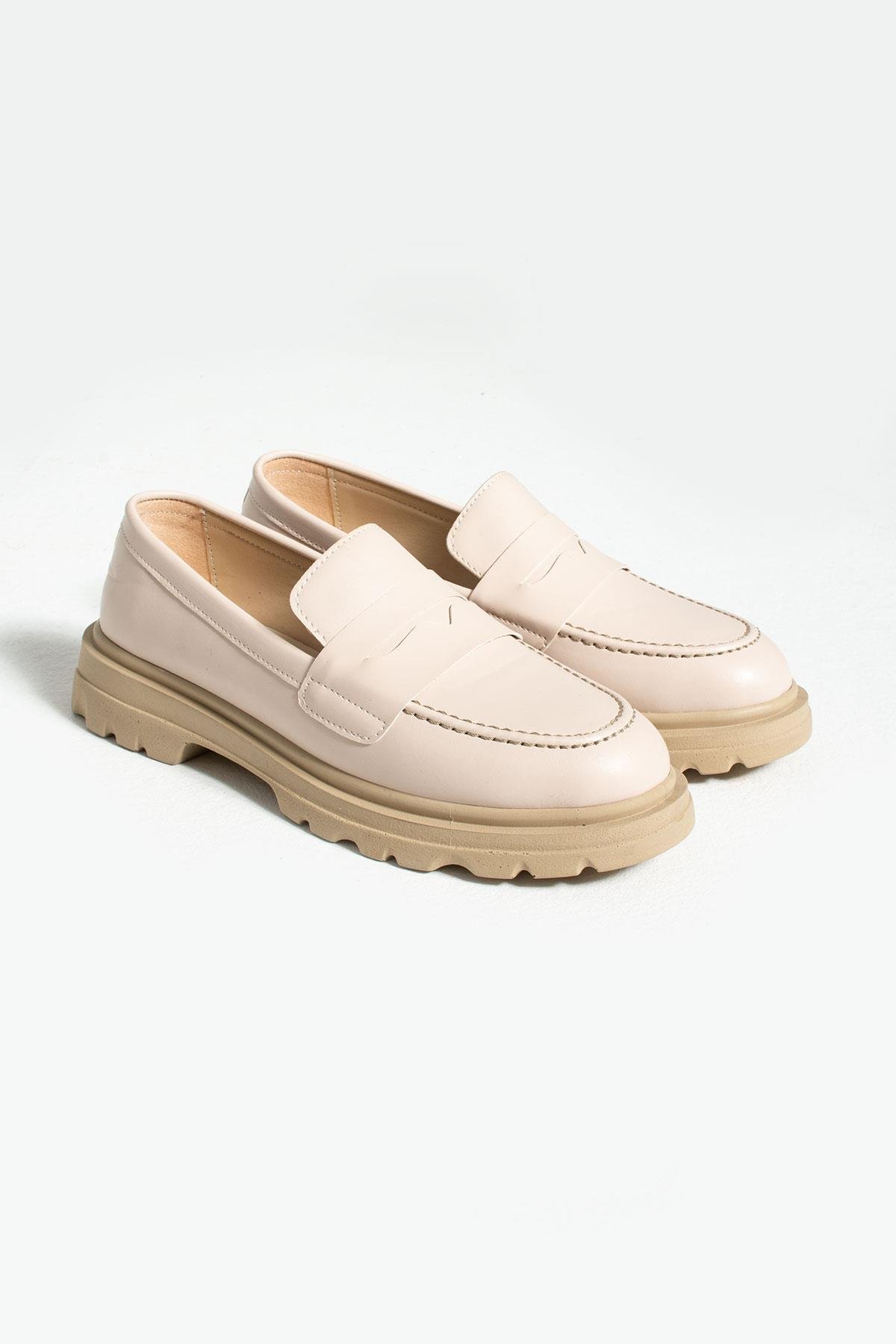 Allyup Krem Sade Kadin Loafer Ayakkabi