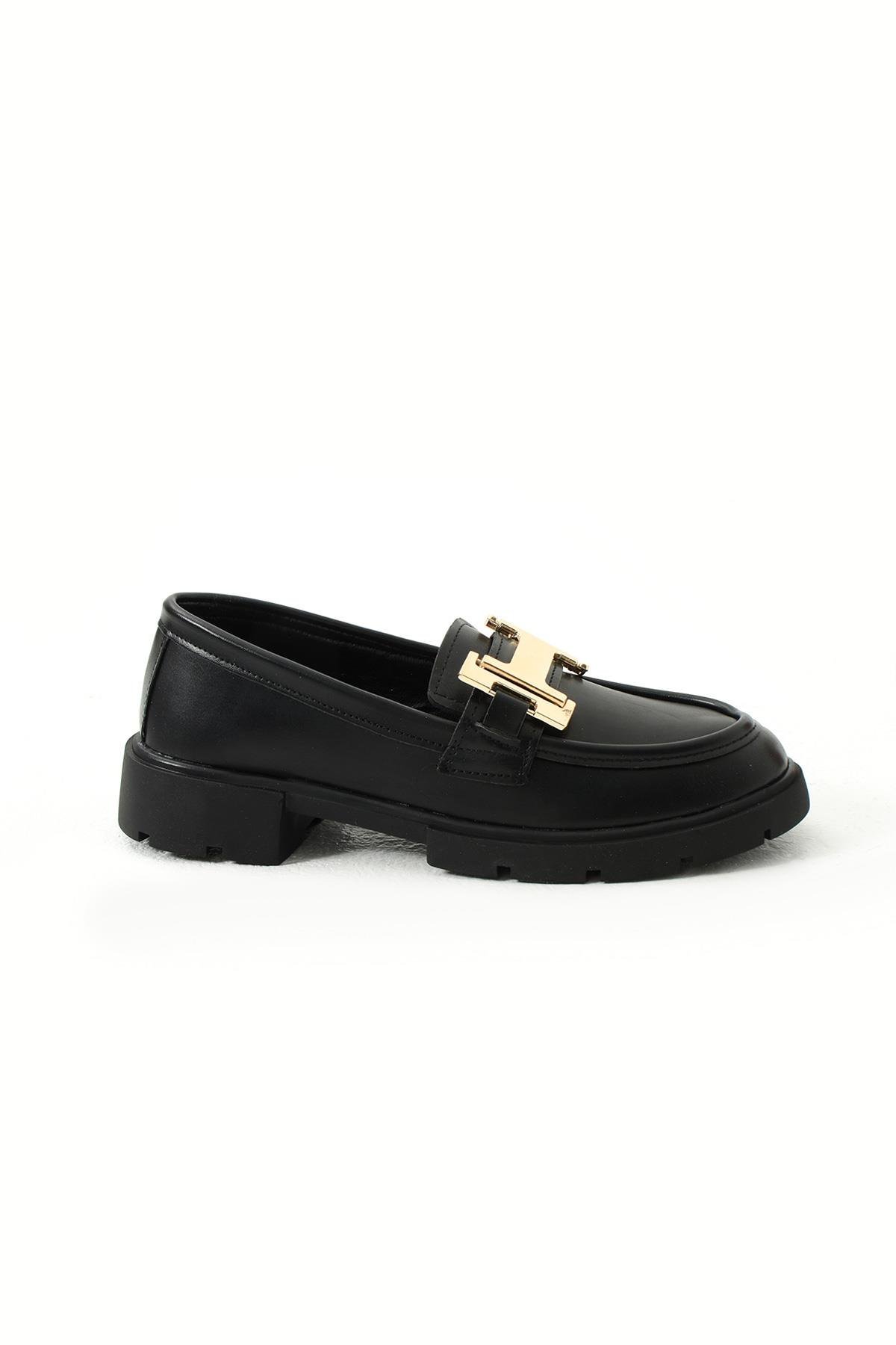 Jody Siyah H Toka Detay Kadın Loafer Ayakkabı