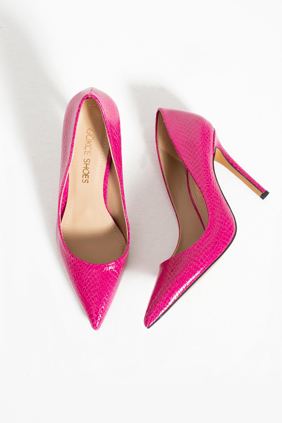 Limar Desenli Pembe Rugan Topuklu Kadin Stiletto
