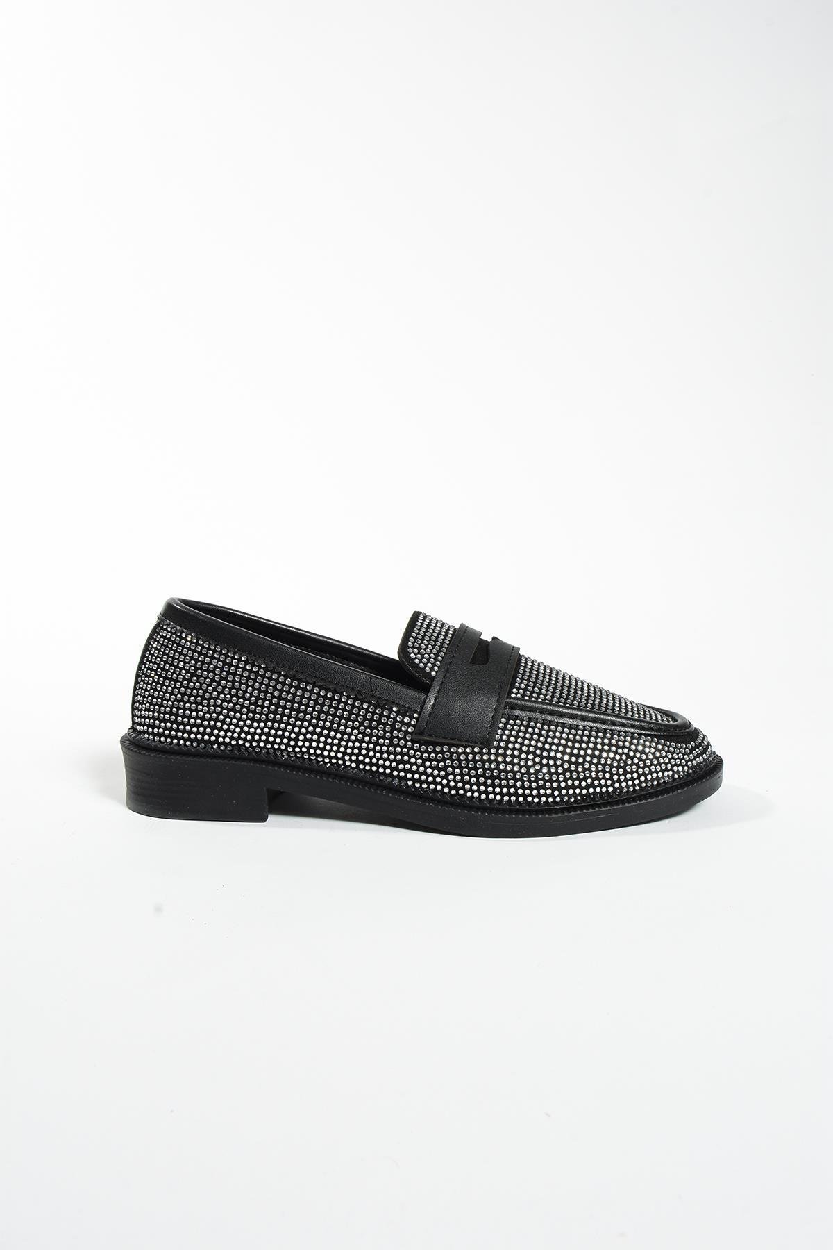 Mimi Gümüş Taşli Kadin Loafer Ayakkabi