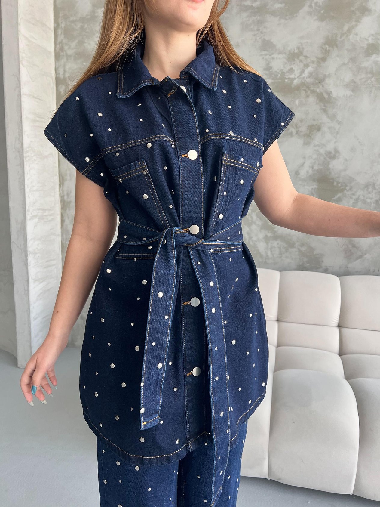 Taşlı Denim İkili Takım