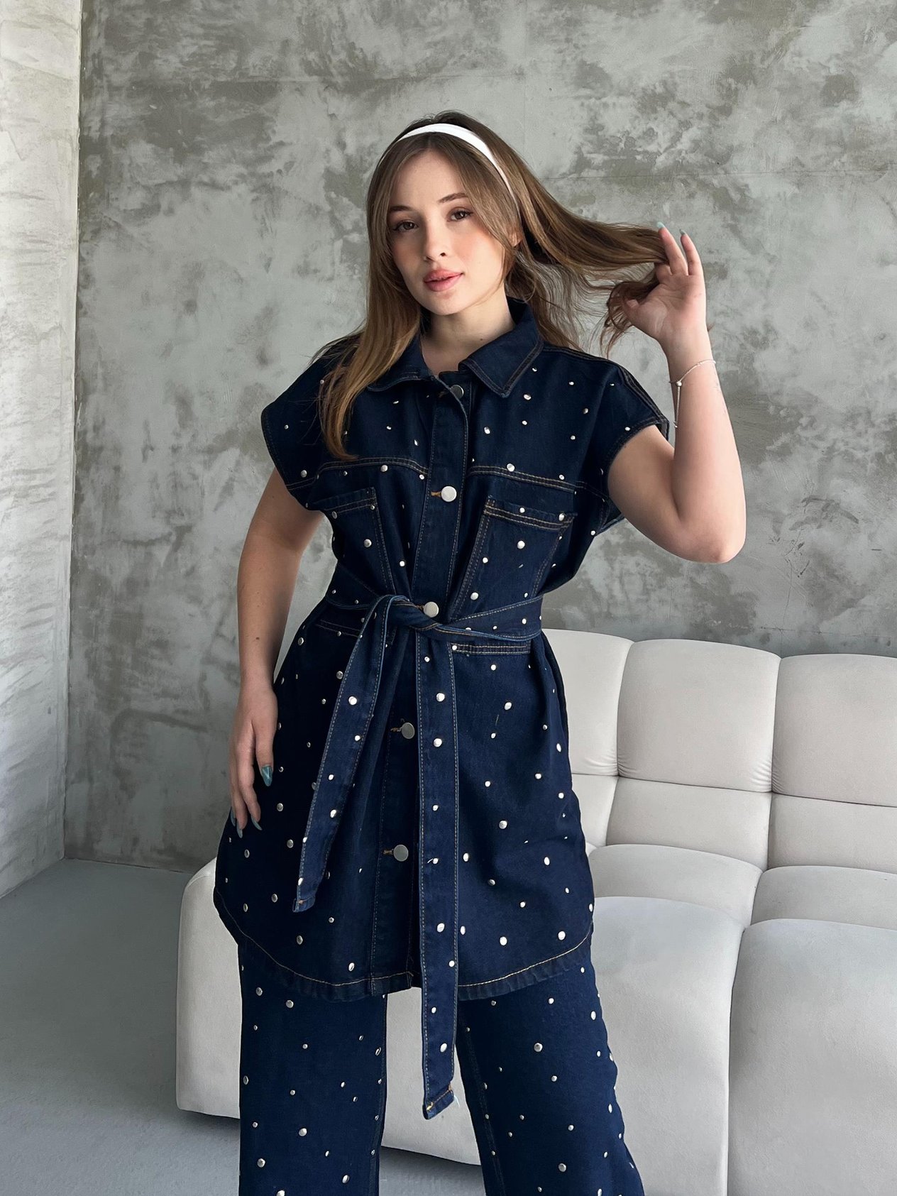 Taşlı Denim İkili Takım