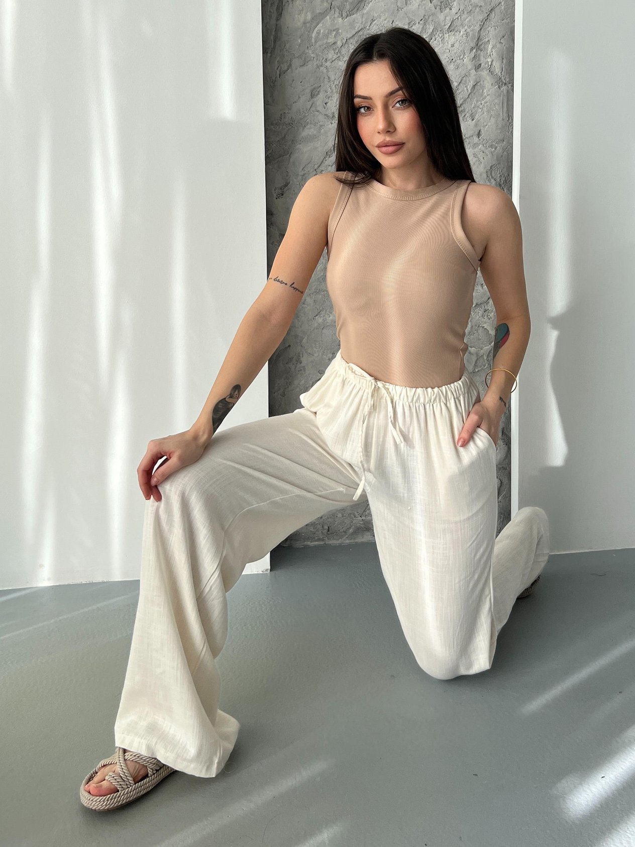 Tiril Ekru Salaş Pantolon