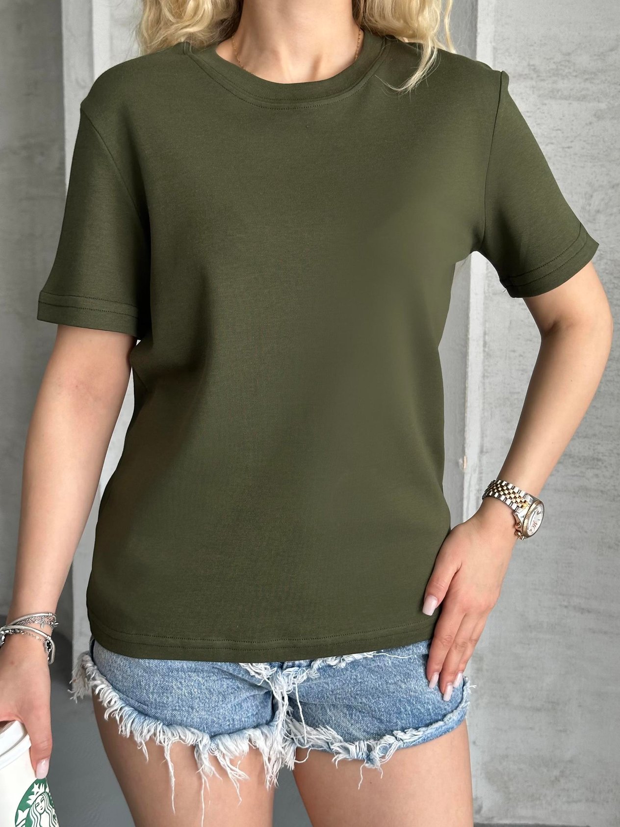 Unisex Düz Haki Tişört