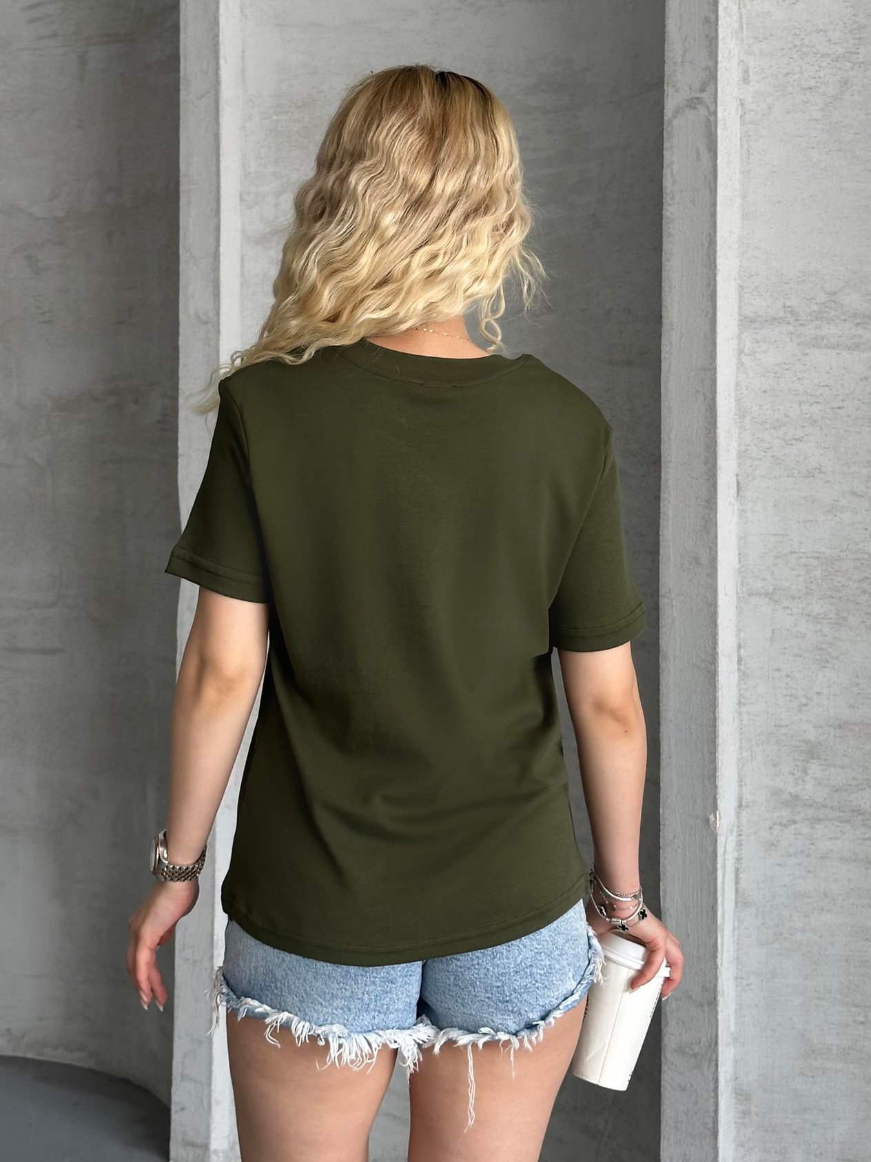 Unisex Düz Haki Tişört