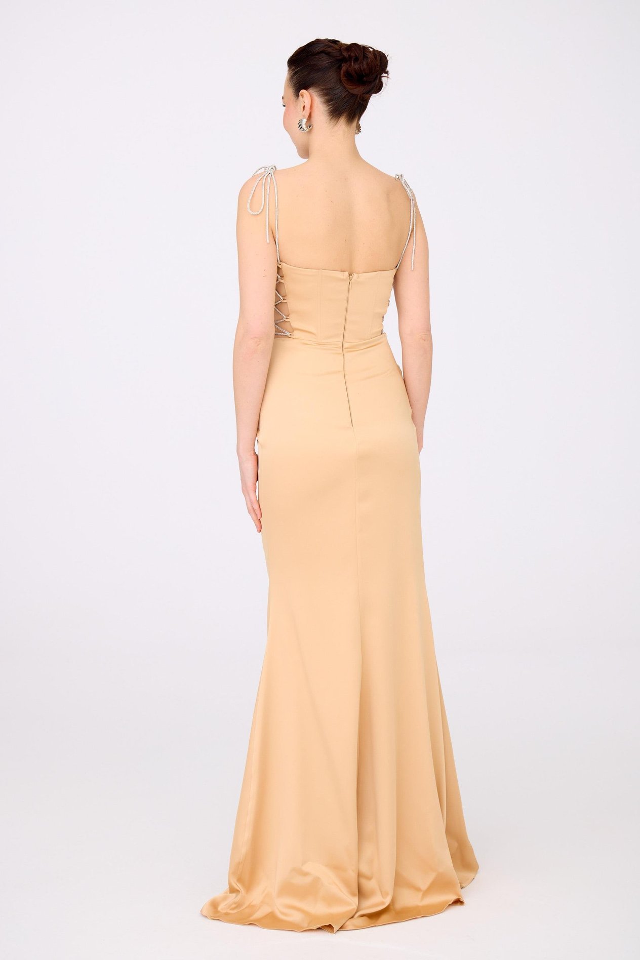 58166-9CARMENCarmen Gold Bağlamalı Saten Abiye Elbise