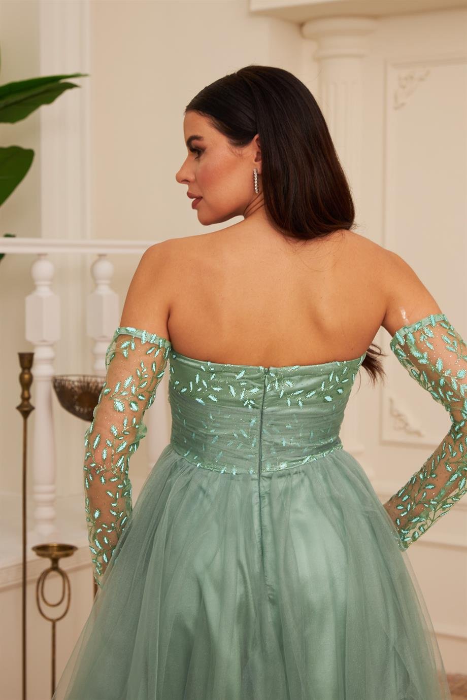 58179-86CARMENCarmen Çağla Tül Midi Nişan ve Söz Elbisesi
