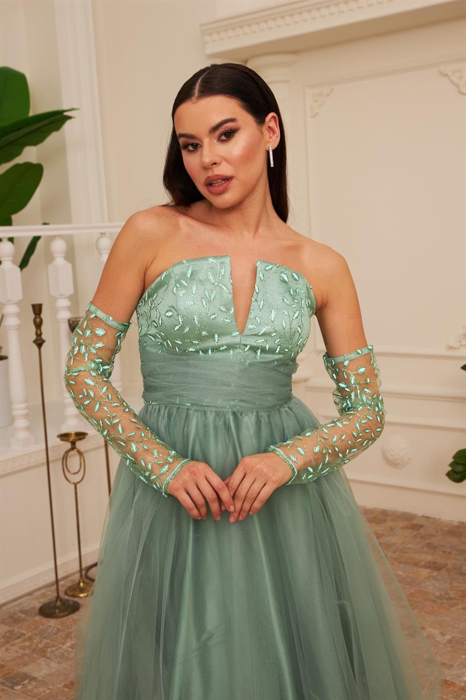 58179-86CARMENCarmen Çağla Tül Midi Nişan ve Söz Elbisesi