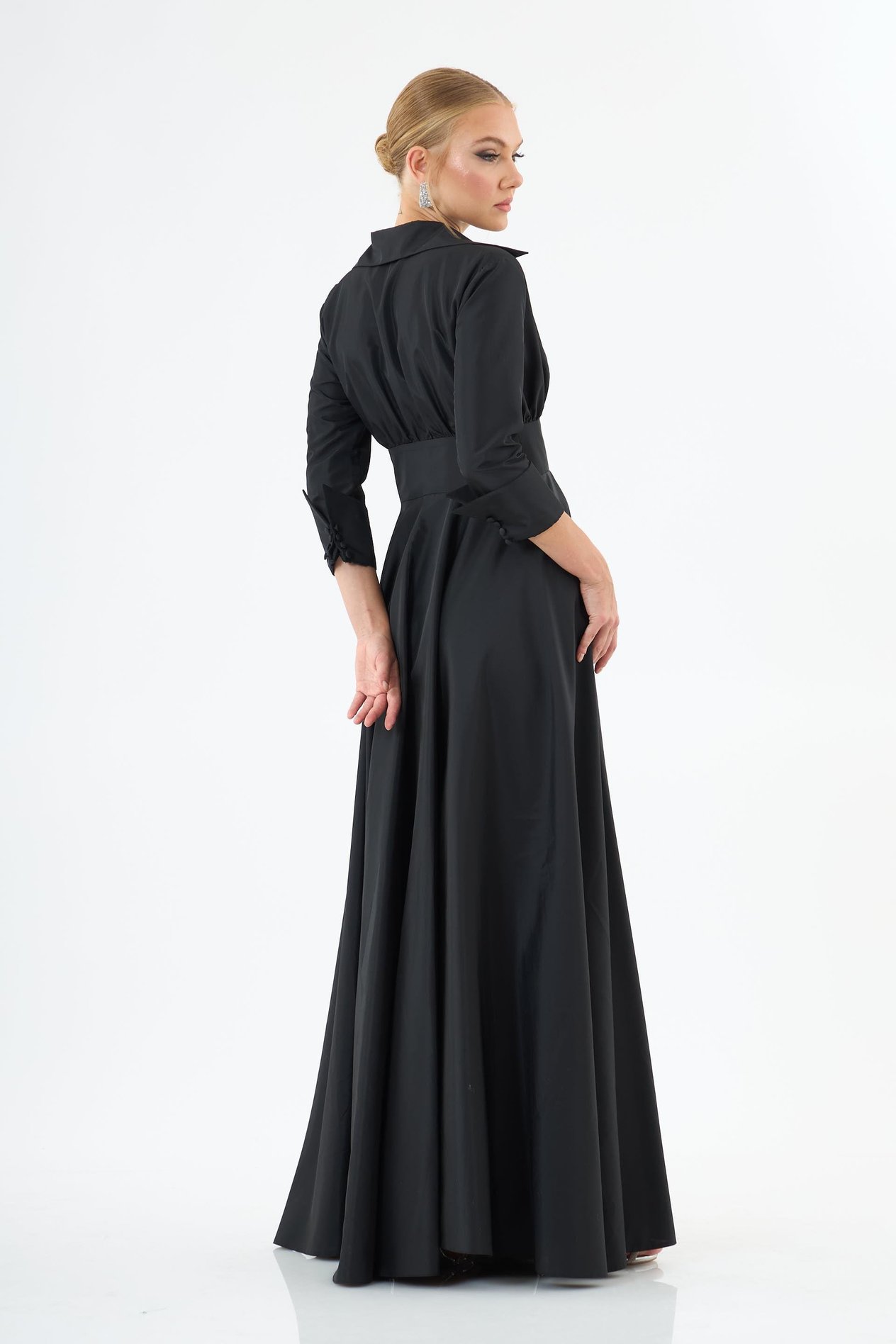 58390-27CARMENCarmen Siyah Uzun Kollu Tafta Abiye Elbise