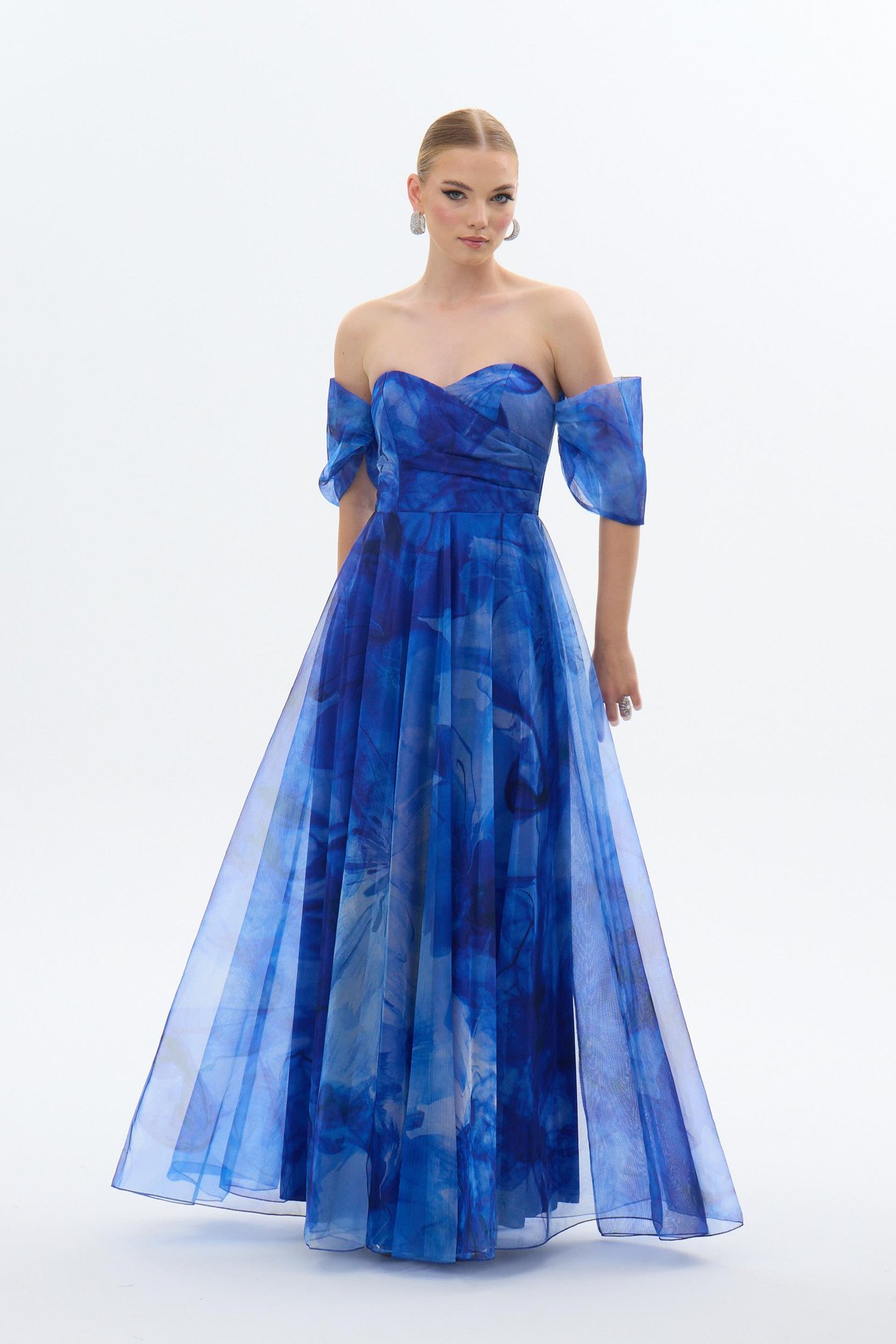 58426-25CARMENCarmen Saks Düşük Kol Empirme Organze Abiye Elbise