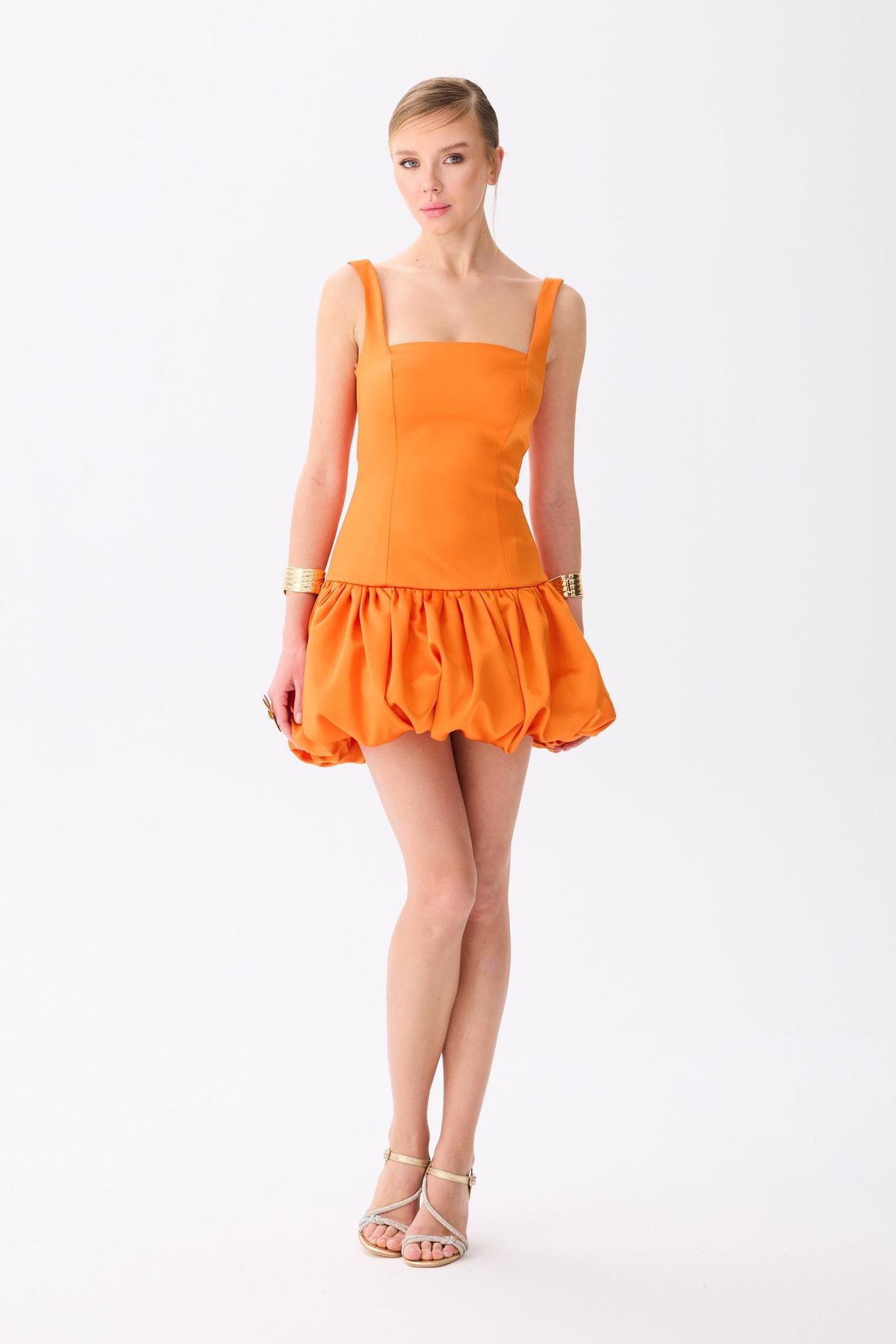 58514-31CARMENCarmen Turuncu Balon Etek Saten Abiye Elbise