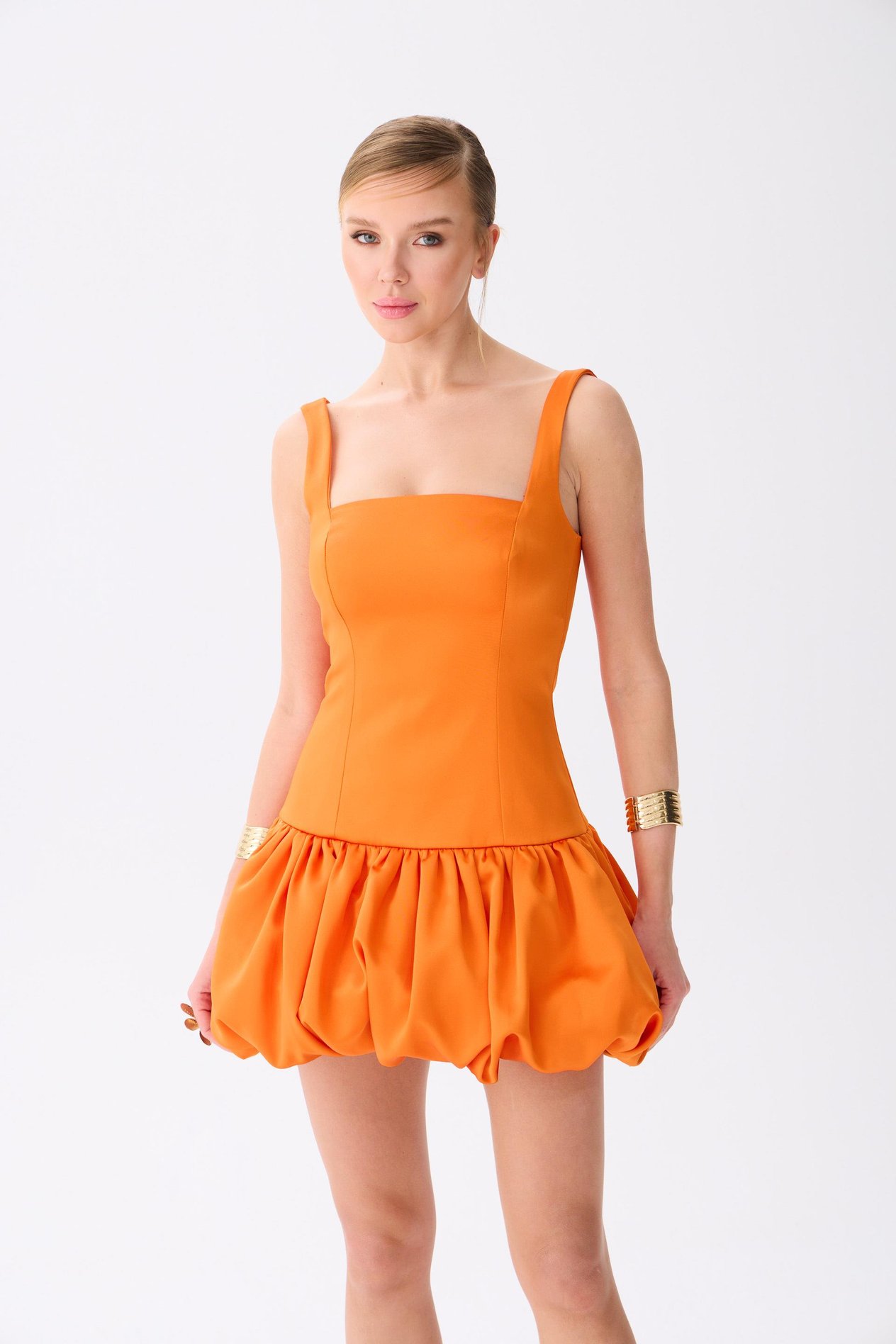 58514-31CARMENCarmen Turuncu Balon Etek Saten Abiye Elbise