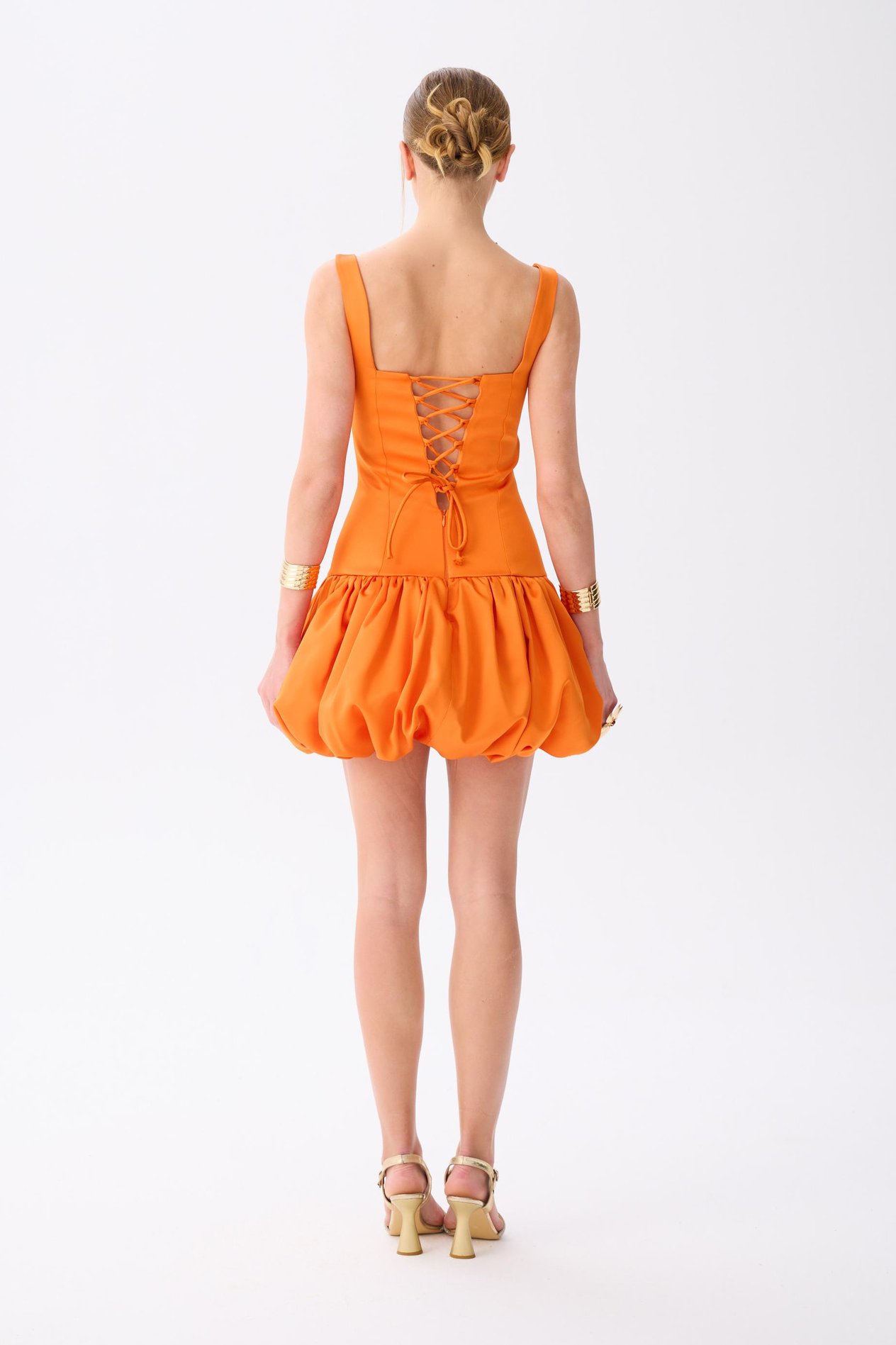 58514-31CARMENCarmen Turuncu Balon Etek Saten Abiye Elbise