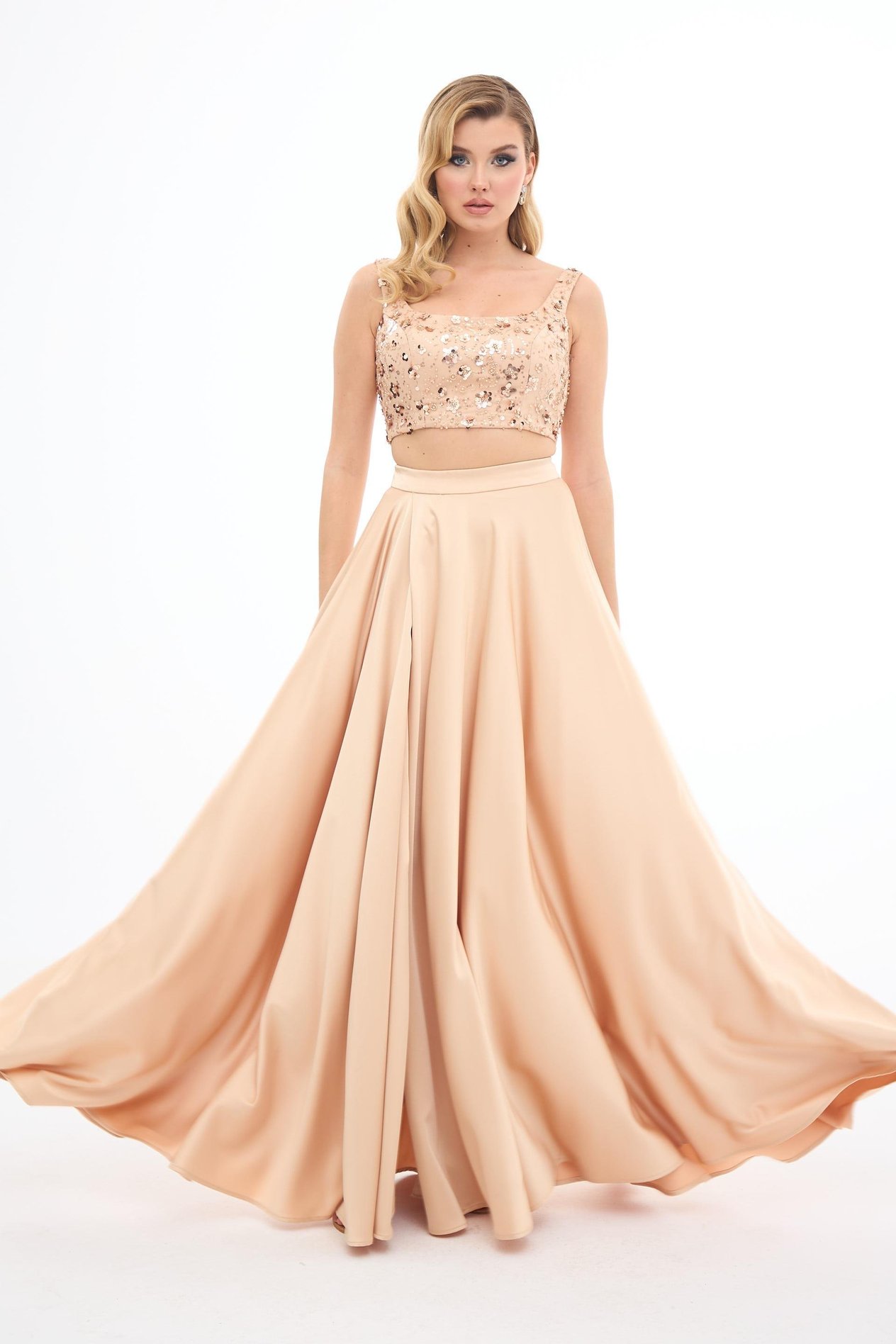 70146-9CARMENCarmen Gold Taşlı Büstiyer Etek Saten Takım Abiye