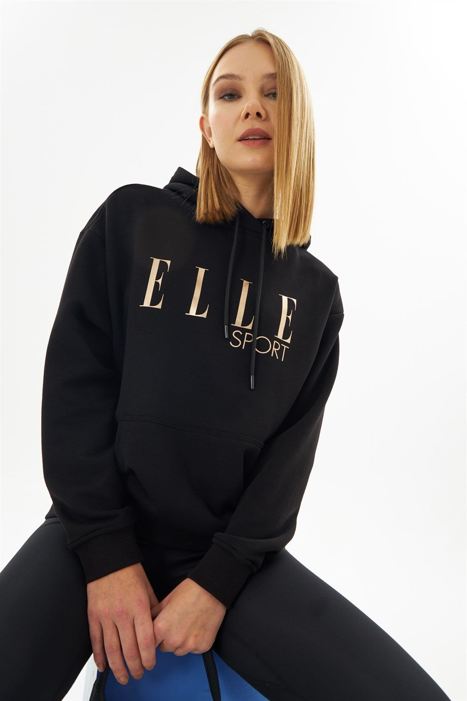 60000-20ELLEELLE Sport Siyah Yaldızlı Cepli Kadın Kapüşonlu Sweatshirt