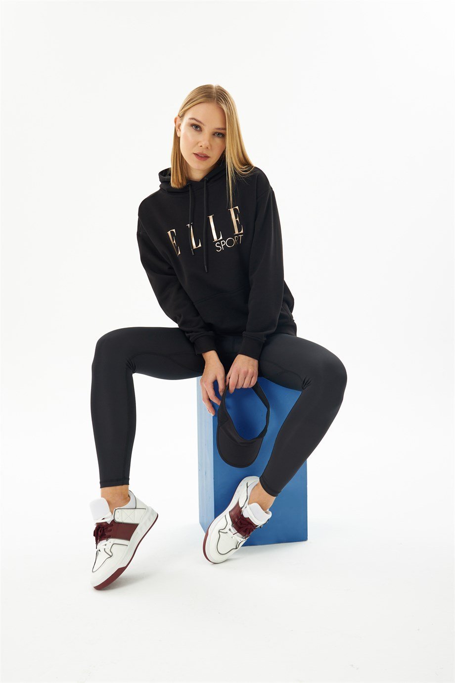 60000-20ELLEELLE Sport Siyah Yaldızlı Cepli Kadın Kapüşonlu Sweatshirt