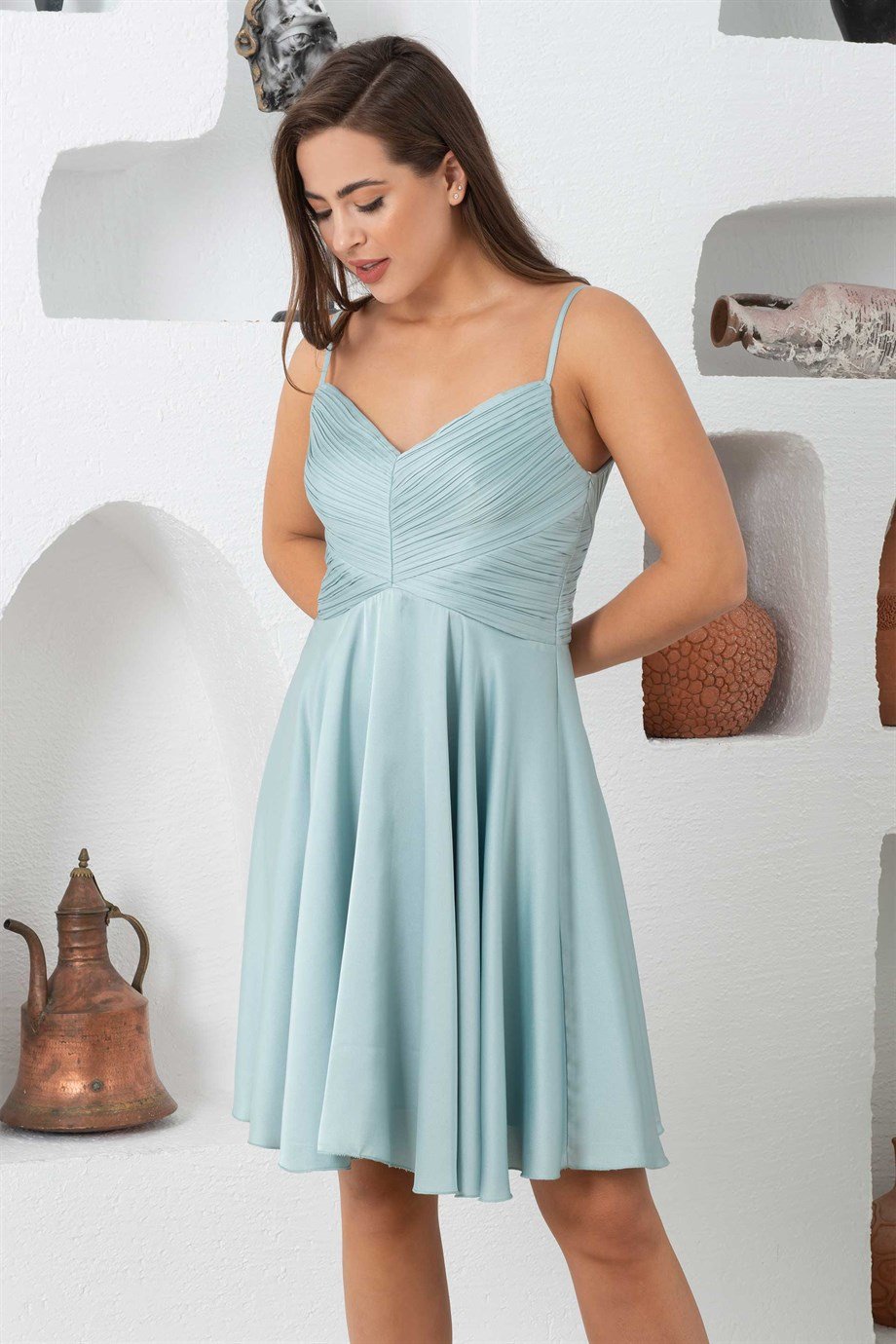 55940-86Miss CarmenMiss Carmen Çağla Piliseli Askılı Kısa Abiye Elbise