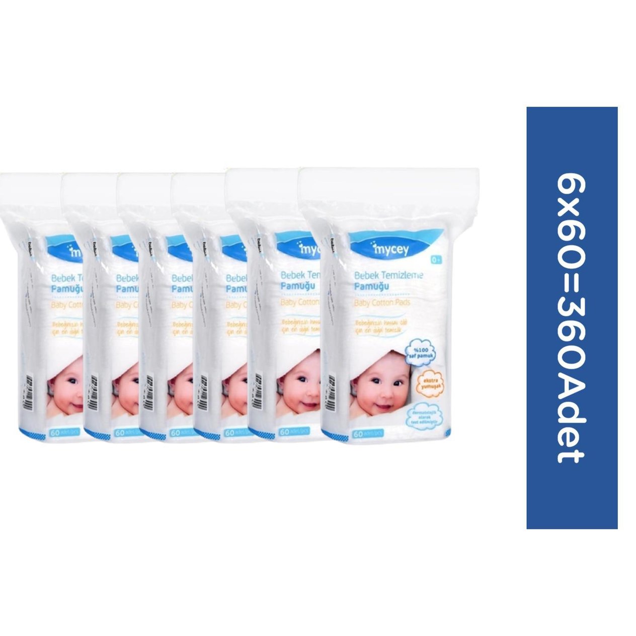 Mycey Bebek Temizleme Pamuğu Seti (60x6 360 Adet)