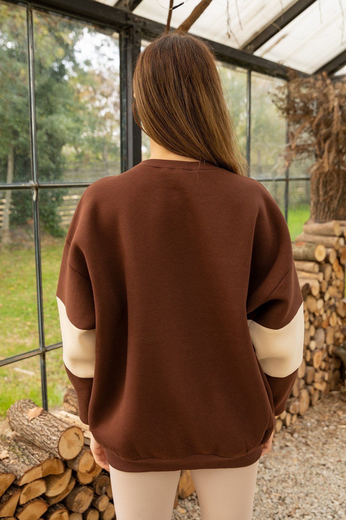Bisiklet Yaka Kolej Sweat - KAHVERENGİ