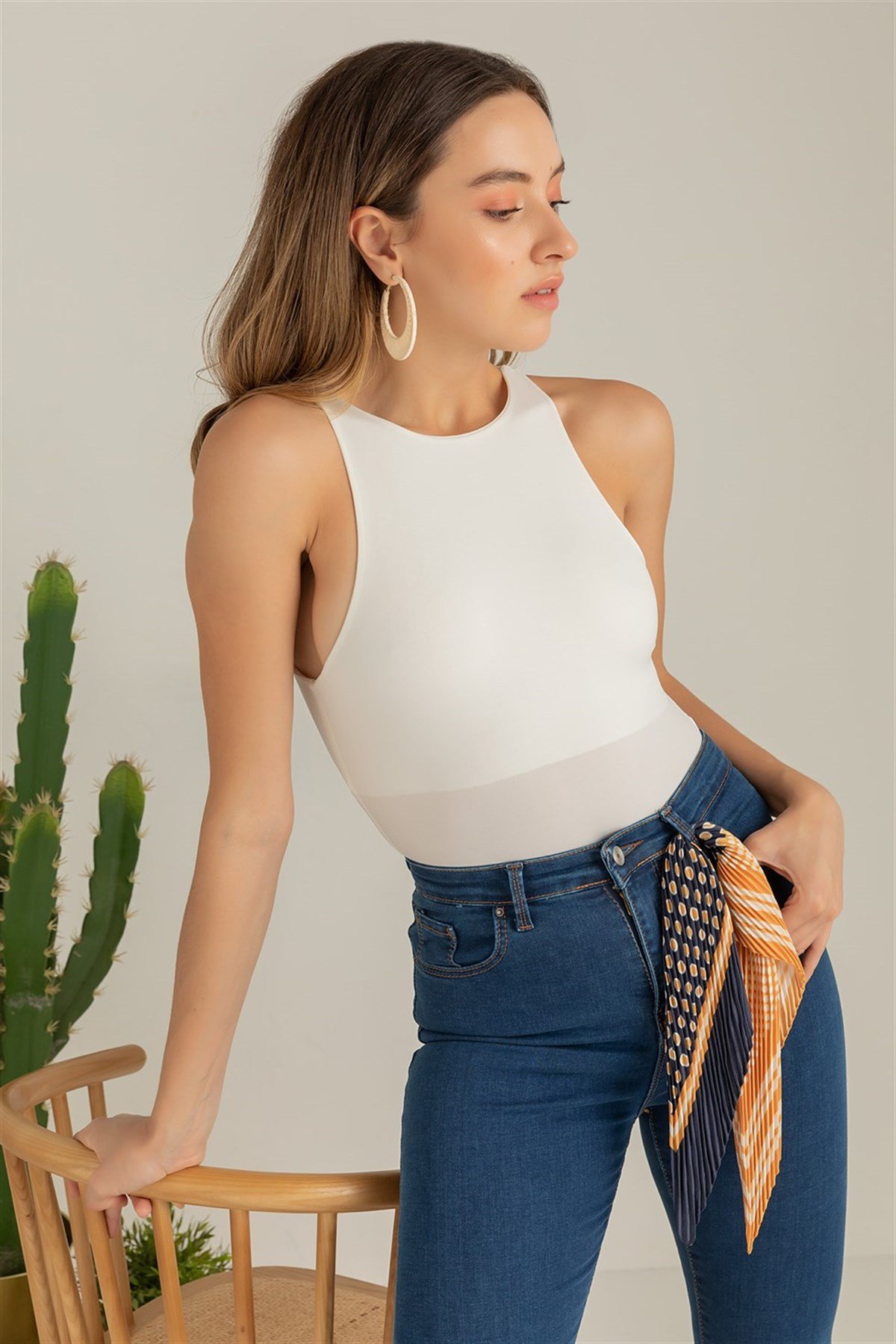 Halter Yaka Bodysuit - BEYAZ