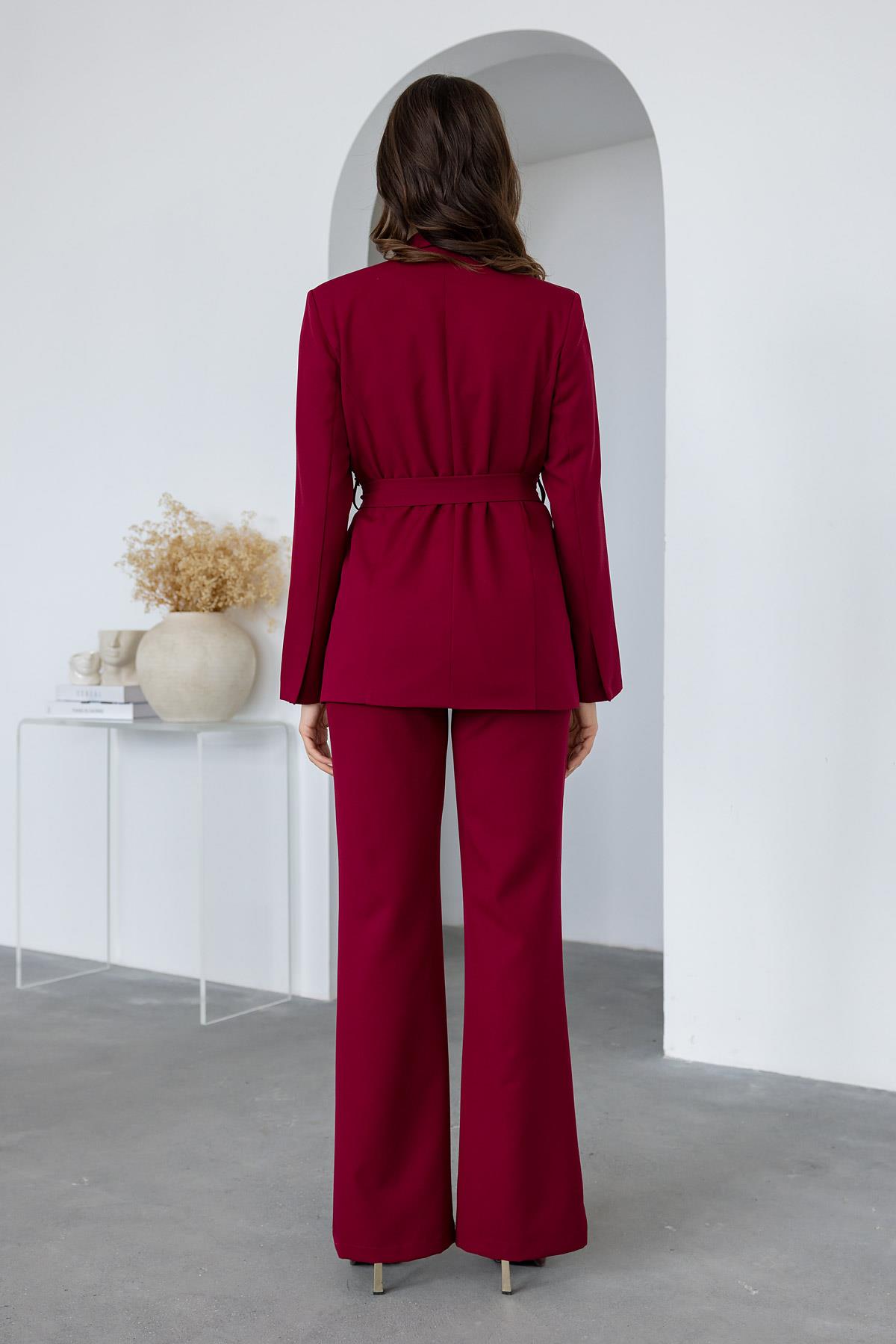 Kuşaklı Ceket Takım - BORDO