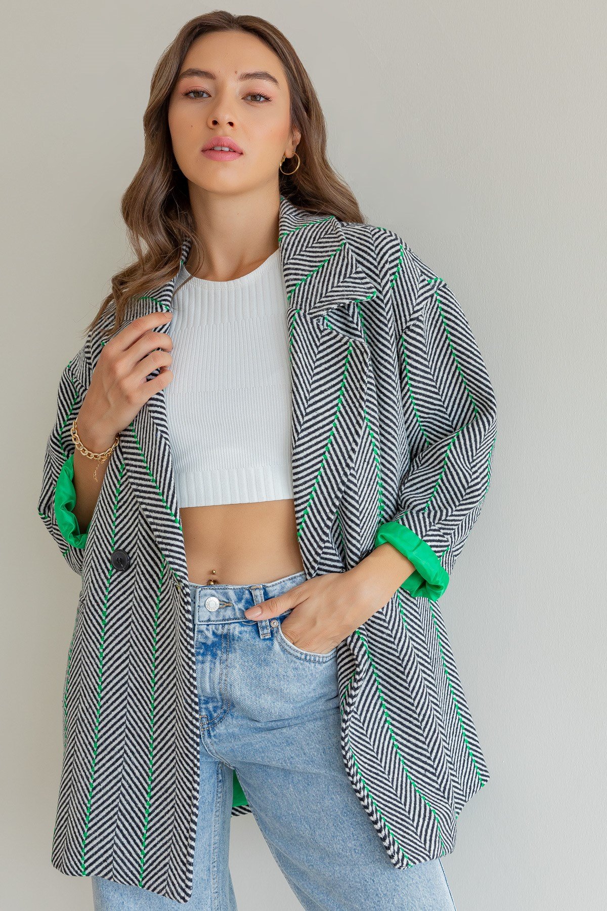 Oversize Mevsimlik Kaban - YEŞİL
