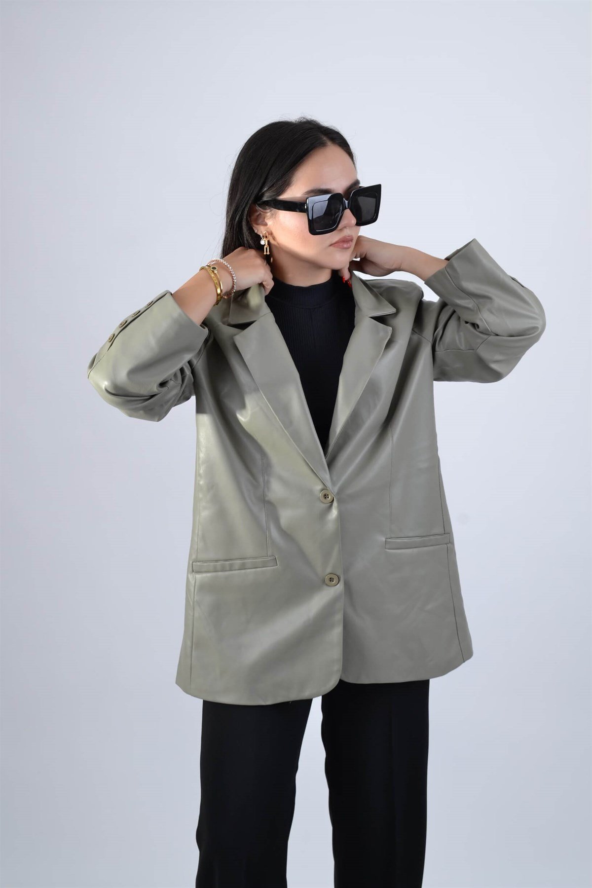 HAKİ DERİ BLAZER CEKET
