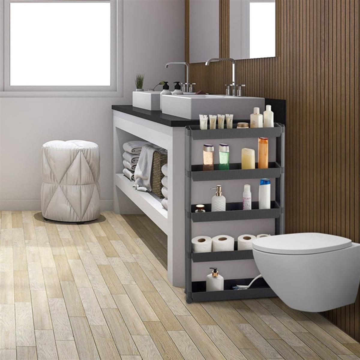 5 Katlı Tekerlekli Tezgah Arası Düzenleyici Raf Banyo Mutfak Rafı