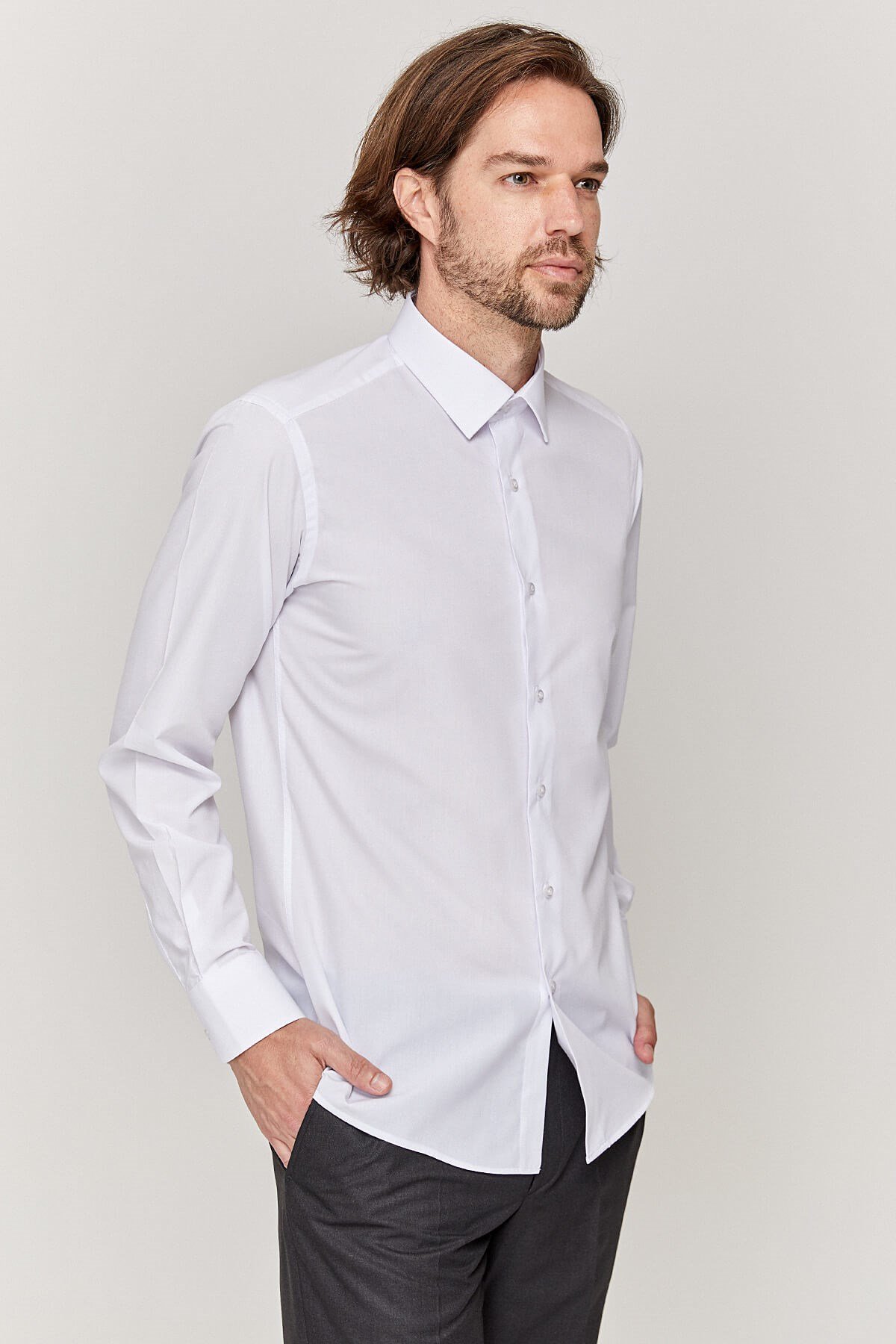 Klasik Yaka Erkek Slim Fit Beyaz Gömlek