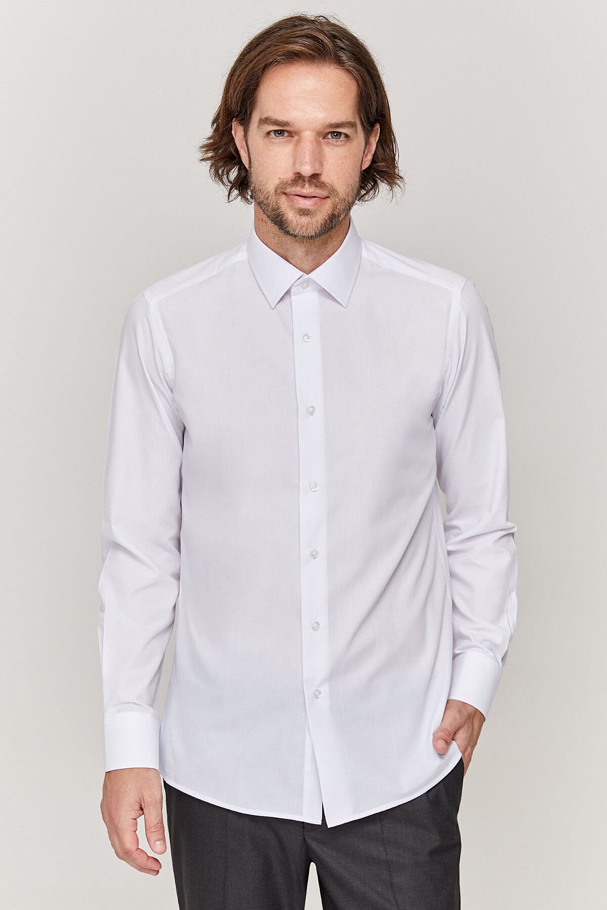Klasik Yaka Erkek Slim Fit Beyaz Gömlek