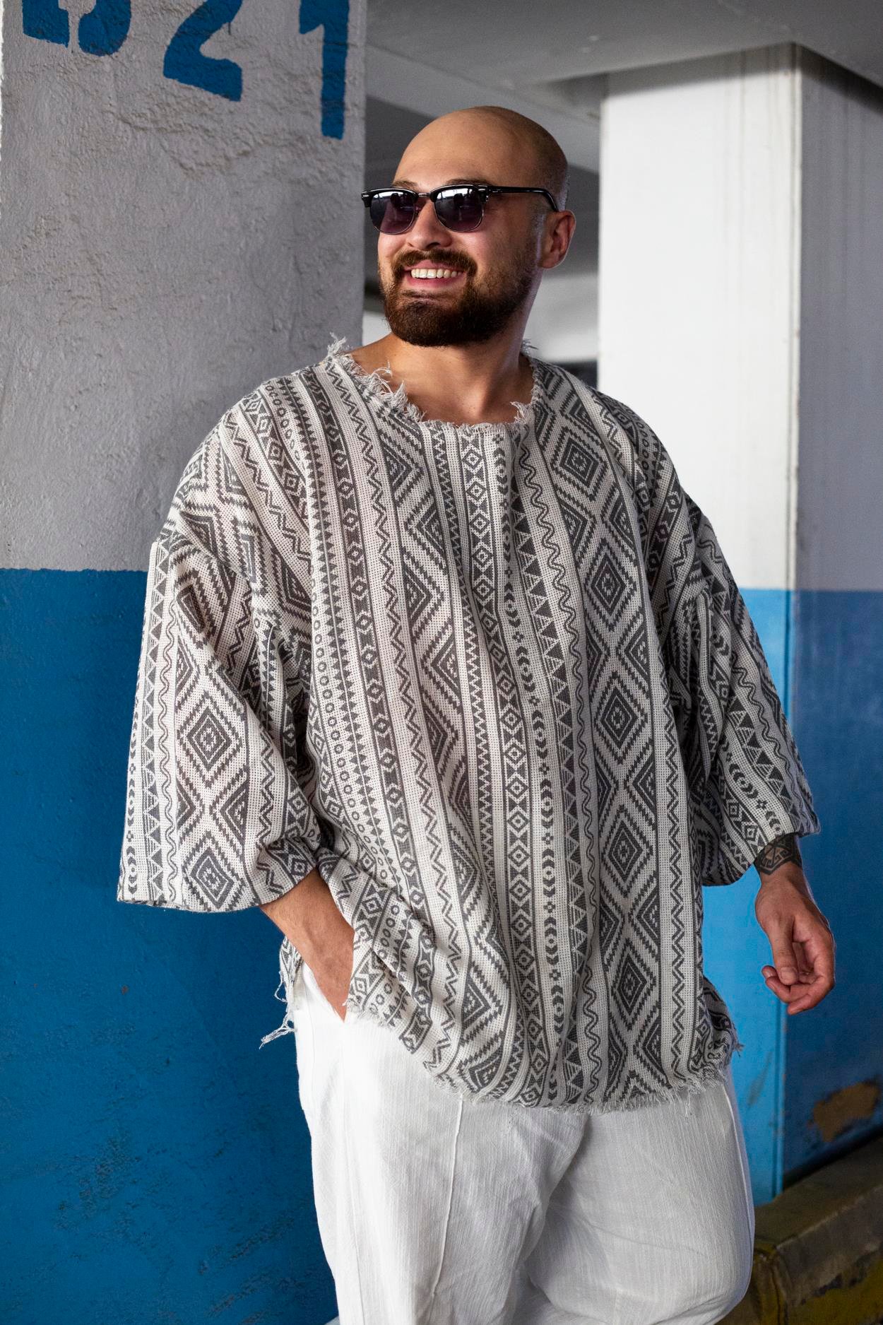 Etnik Desenli Rahat Kalıp Bohem Tshirt (TS89)